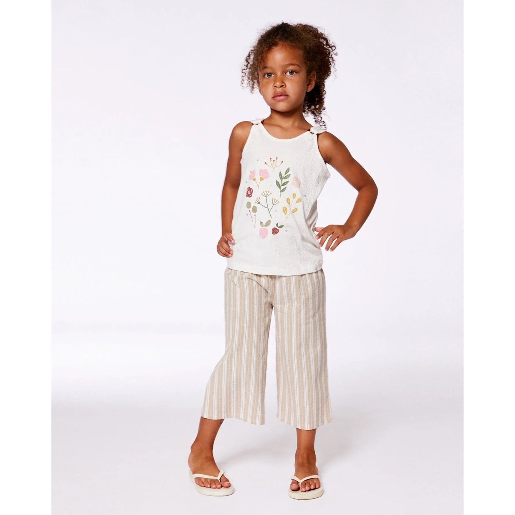 Deux par Deux DEUX PAR DEUX - Camisole en jersey froissé imprimé à fleurs roses sur fond crème 'Poésie d'été'