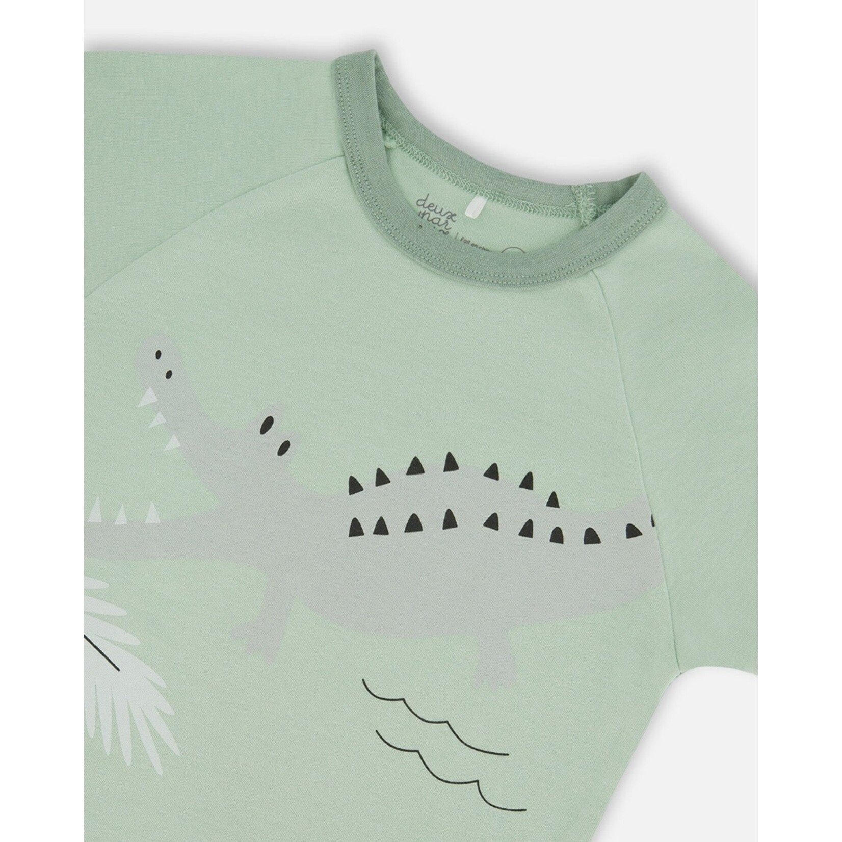 Deux par Deux DEUX PAR DEUX - Ensemble pyjama court (2 pcs.) en coton bio sauge claire avec imprimé de crocodiles gris