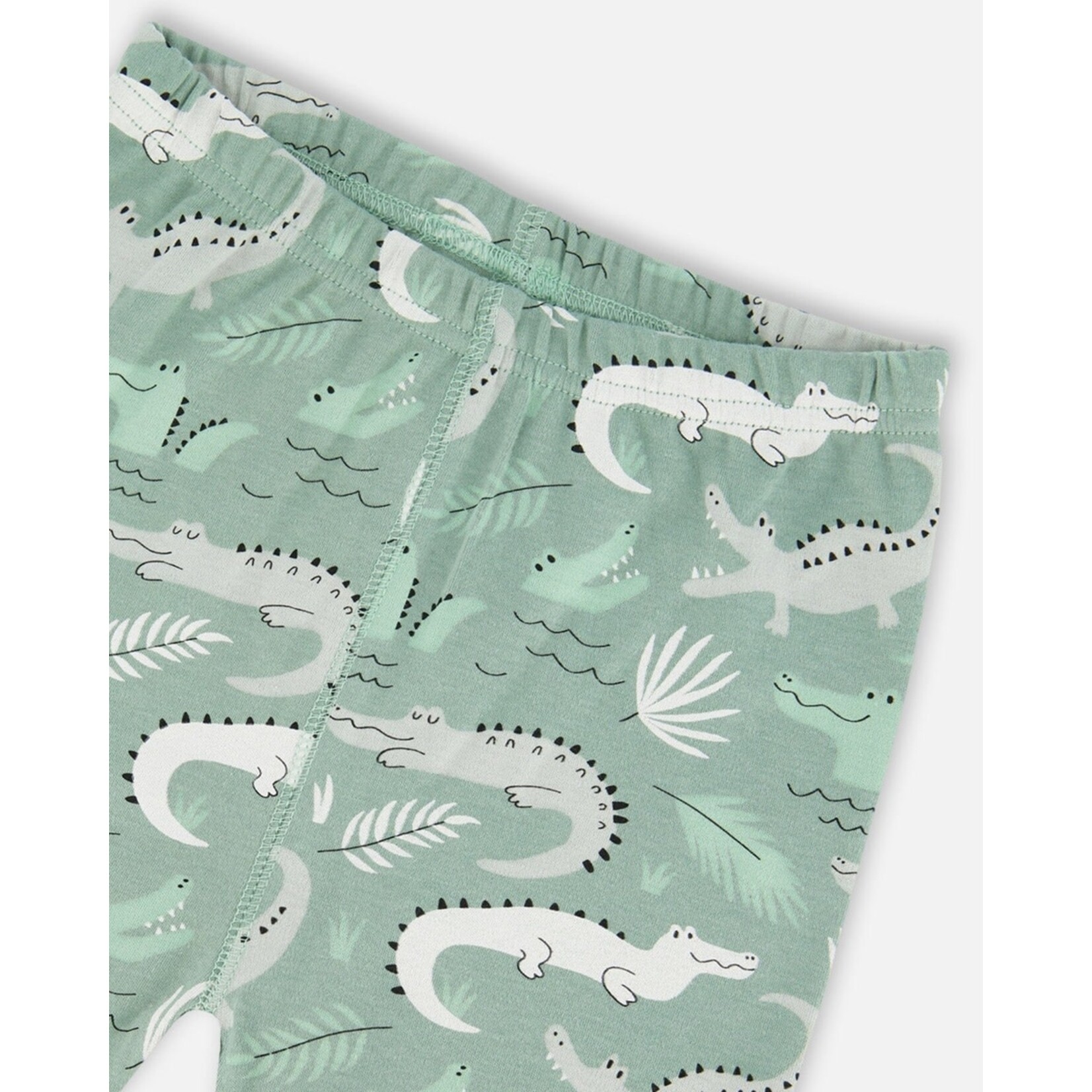 Deux par Deux DEUX PAR DEUX - Ensemble pyjama court (2 pcs.) en coton bio sauge claire avec imprimé de crocodiles gris