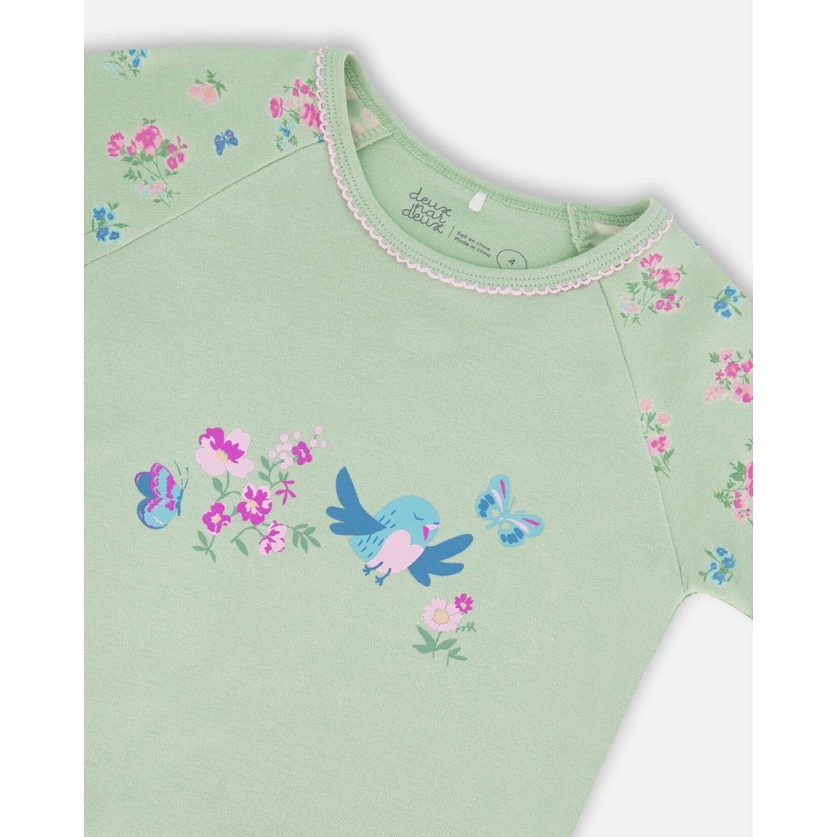 Deux par Deux DEUX PAR DEUX - Ensemble pyjama court (2 pcs.) en coton bio sauge claire avec imprimé de petites fleurs roses et bleues