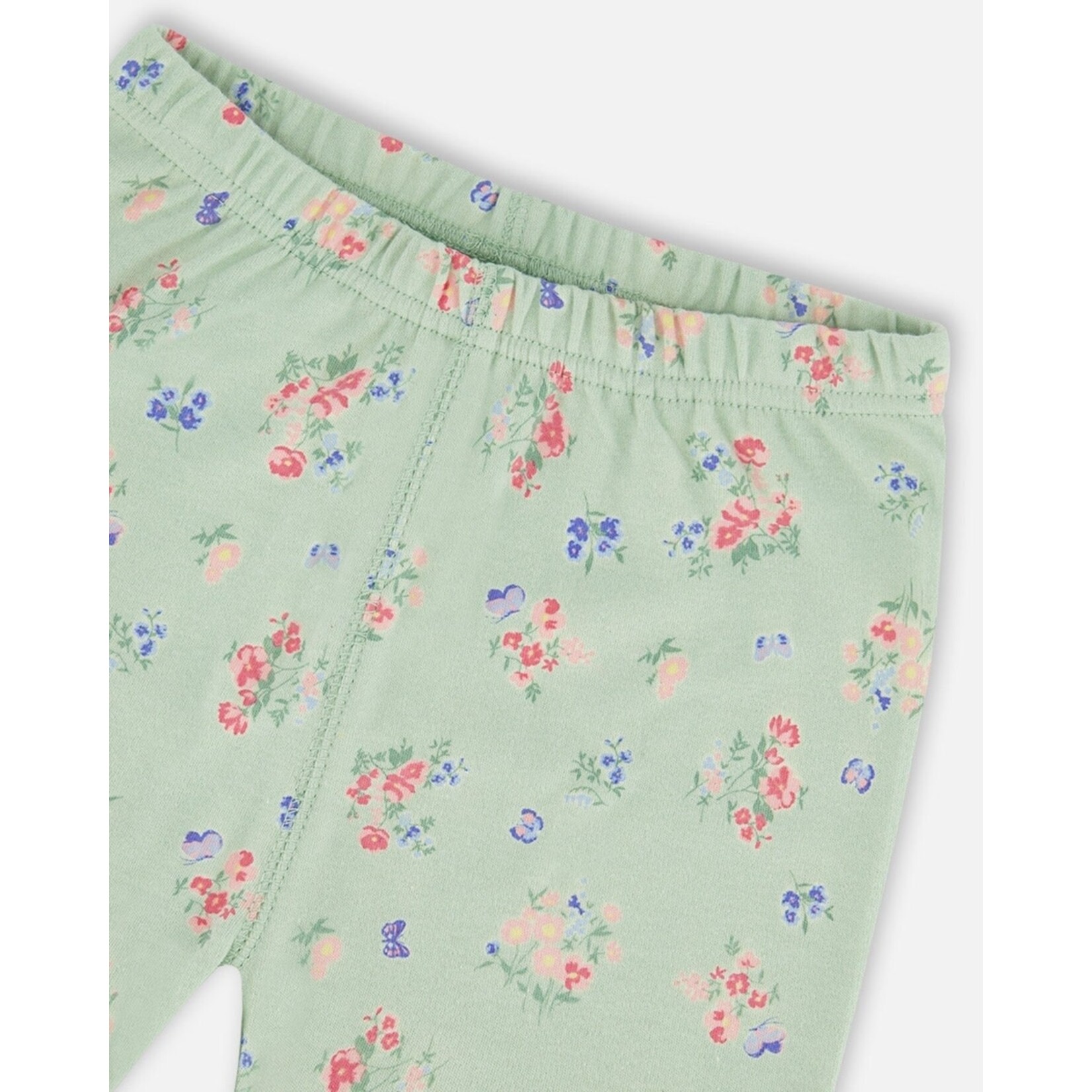 Deux par Deux DEUX PAR DEUX - Ensemble pyjama court (2 pcs.) en coton bio sauge claire avec imprimé de petites fleurs roses et bleues