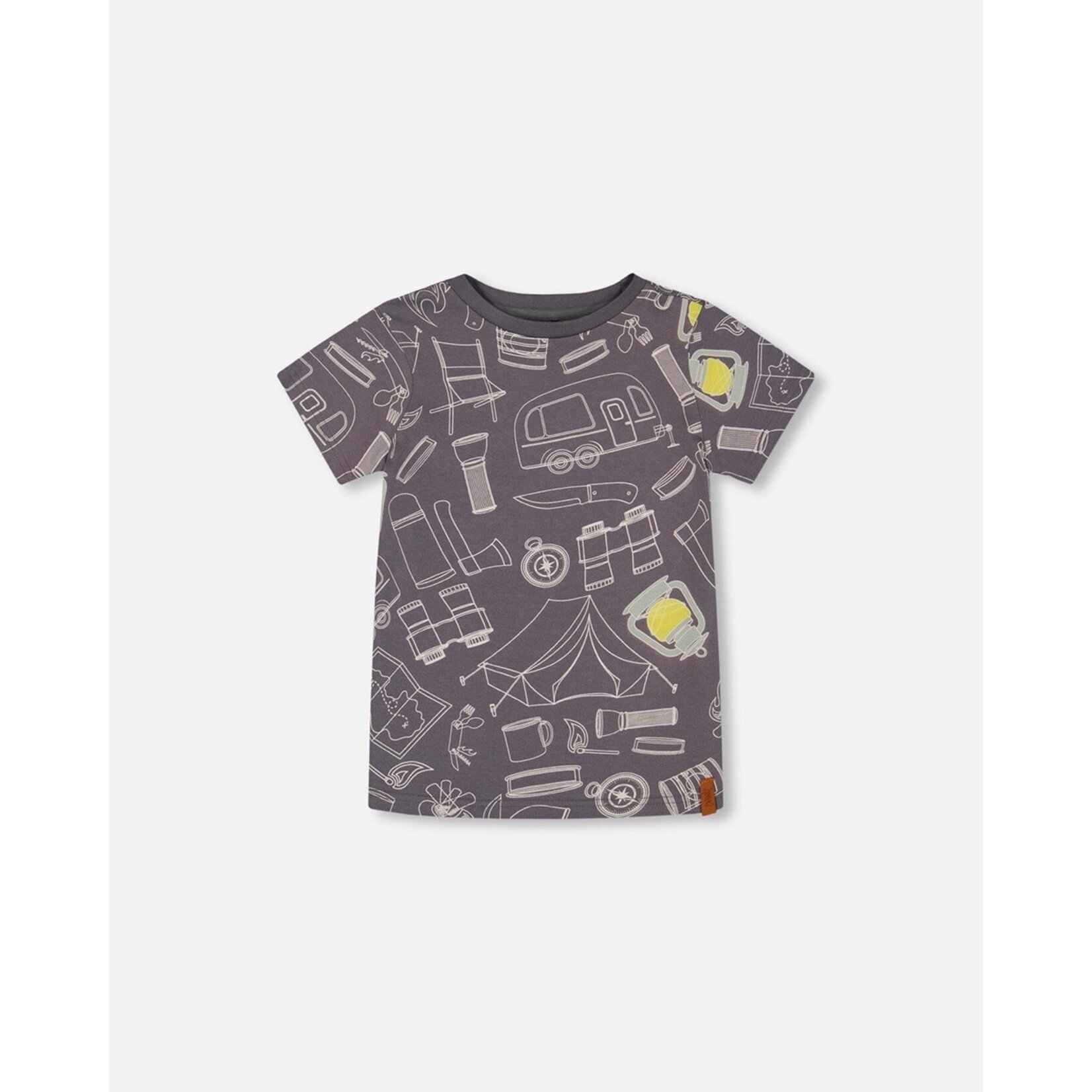 Deux par Deux DEUX PAR DEUX - Grayish blue short sleeve t-shirt with camping print 'B.O.Y.S'