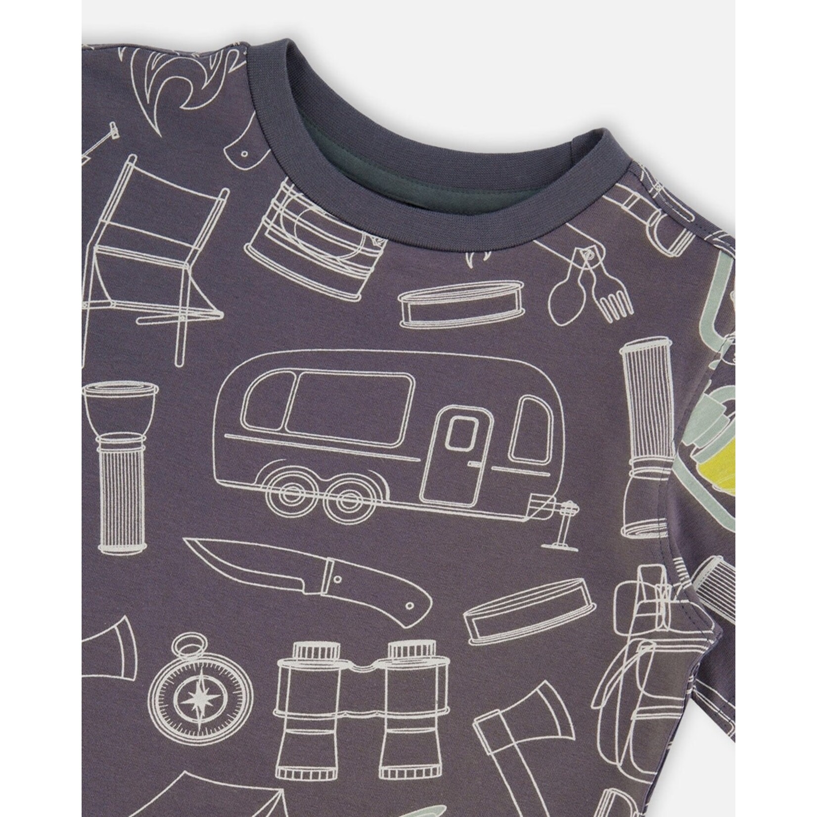 Deux par Deux DEUX PAR DEUX - Grayish blue short sleeve t-shirt with camping print 'B.O.Y.S'