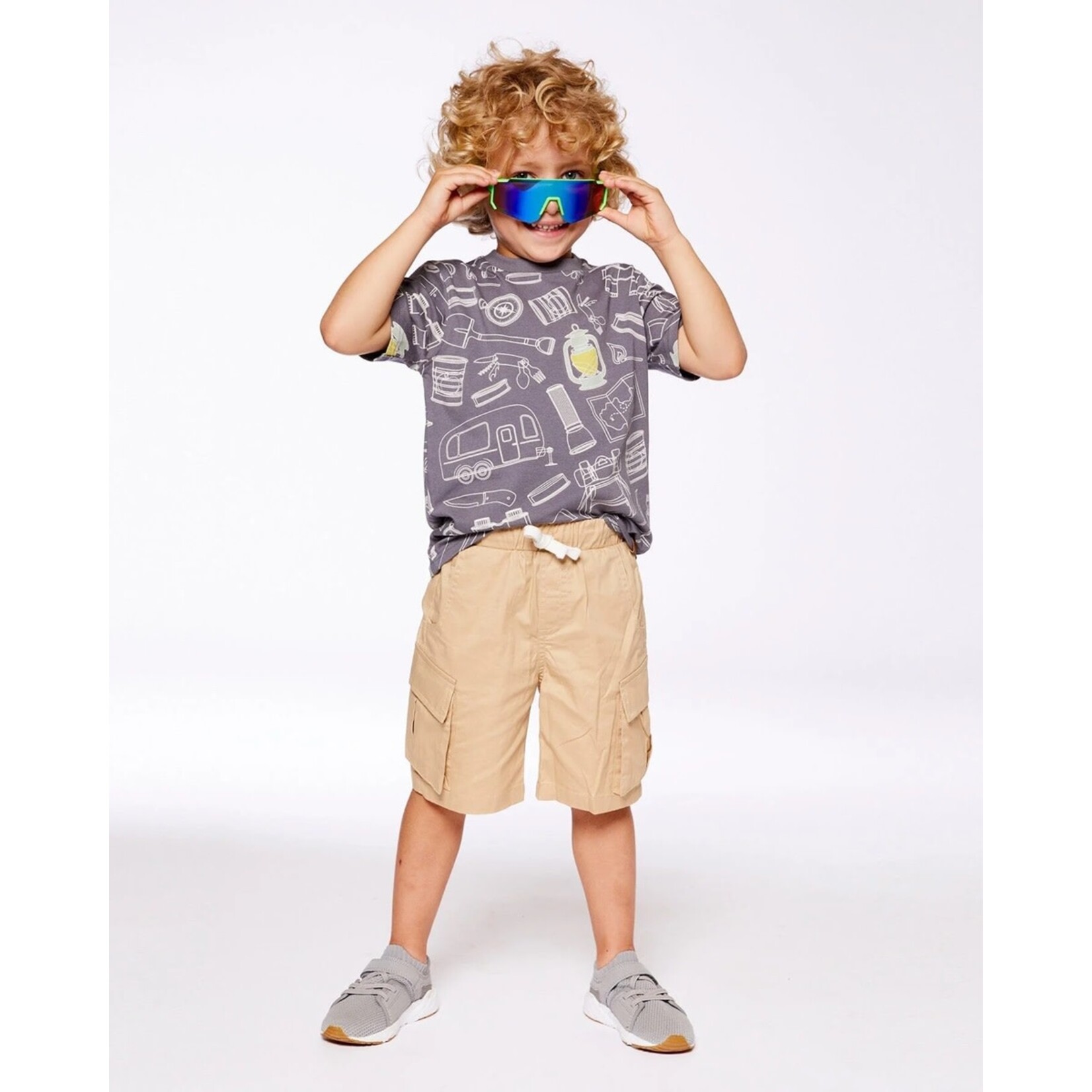 Deux par Deux DEUX PAR DEUX - Grayish blue short sleeve t-shirt with camping print 'B.O.Y.S'