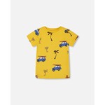 Deux par Deux DEUX PAR DEUX - T-shirt à manches courtes jaune avec imprimé de voitures bleues et palmiers 'B.O.Y.S'