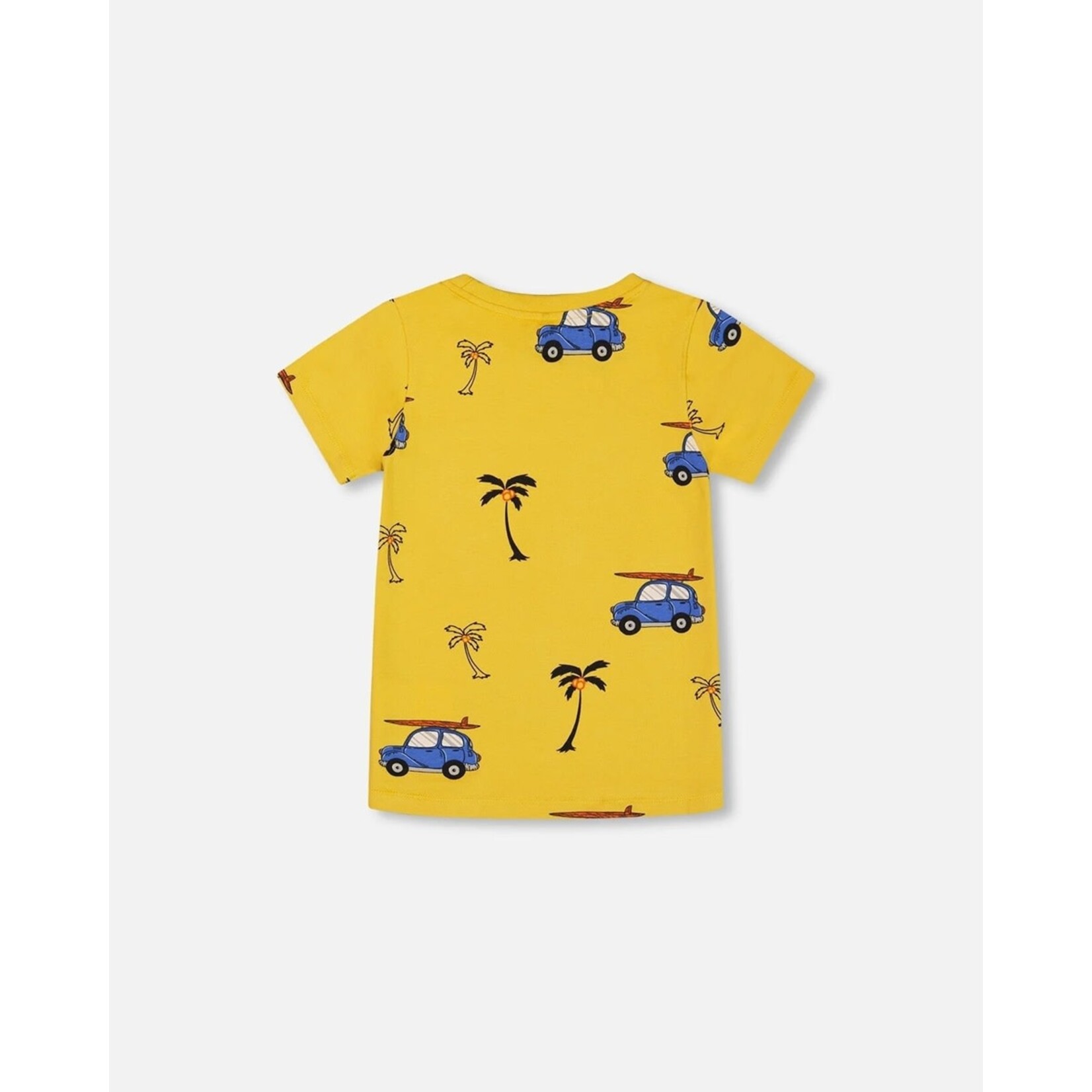 Deux par Deux DEUX PAR DEUX - T-shirt à manches courtes jaune avec imprimé de voitures bleues et palmiers 'B.O.Y.S'