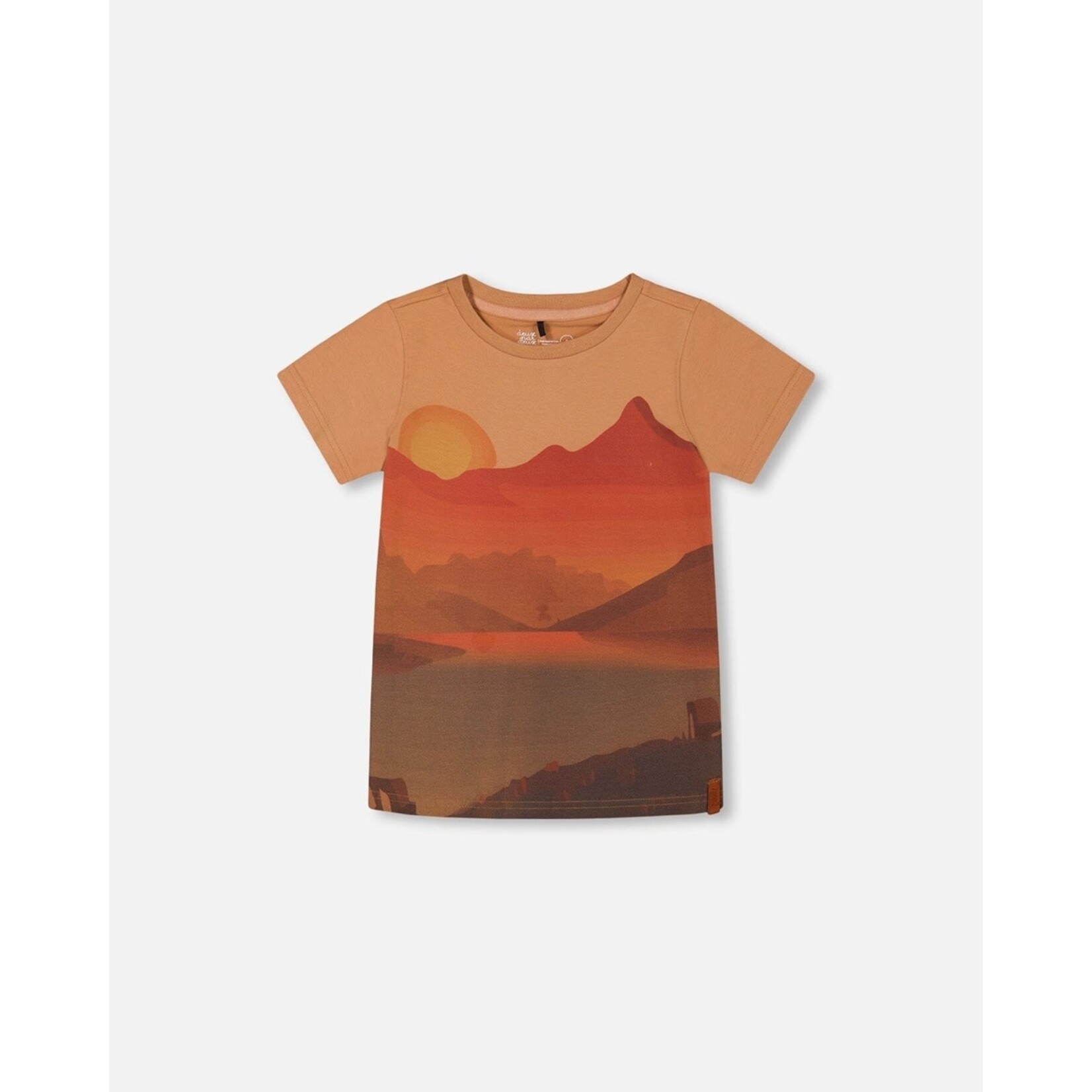Deux par Deux DEUX PAR DEUX- T-shirt à manches courtes orange avec imprimé du coucher de soleil 'B.O.Y.S'