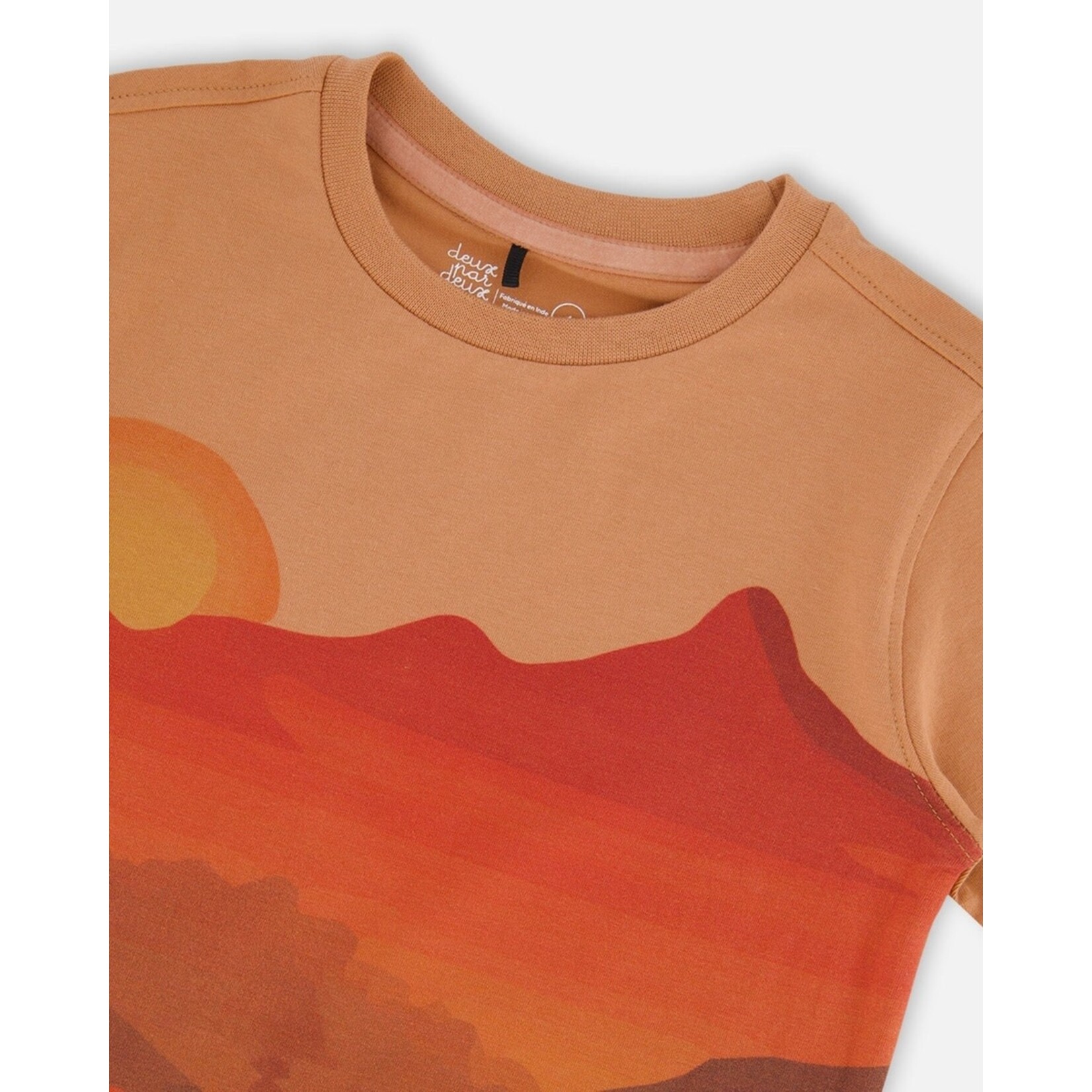 Deux par Deux DEUX PAR DEUX- T-shirt à manches courtes orange avec imprimé du coucher de soleil 'B.O.Y.S'