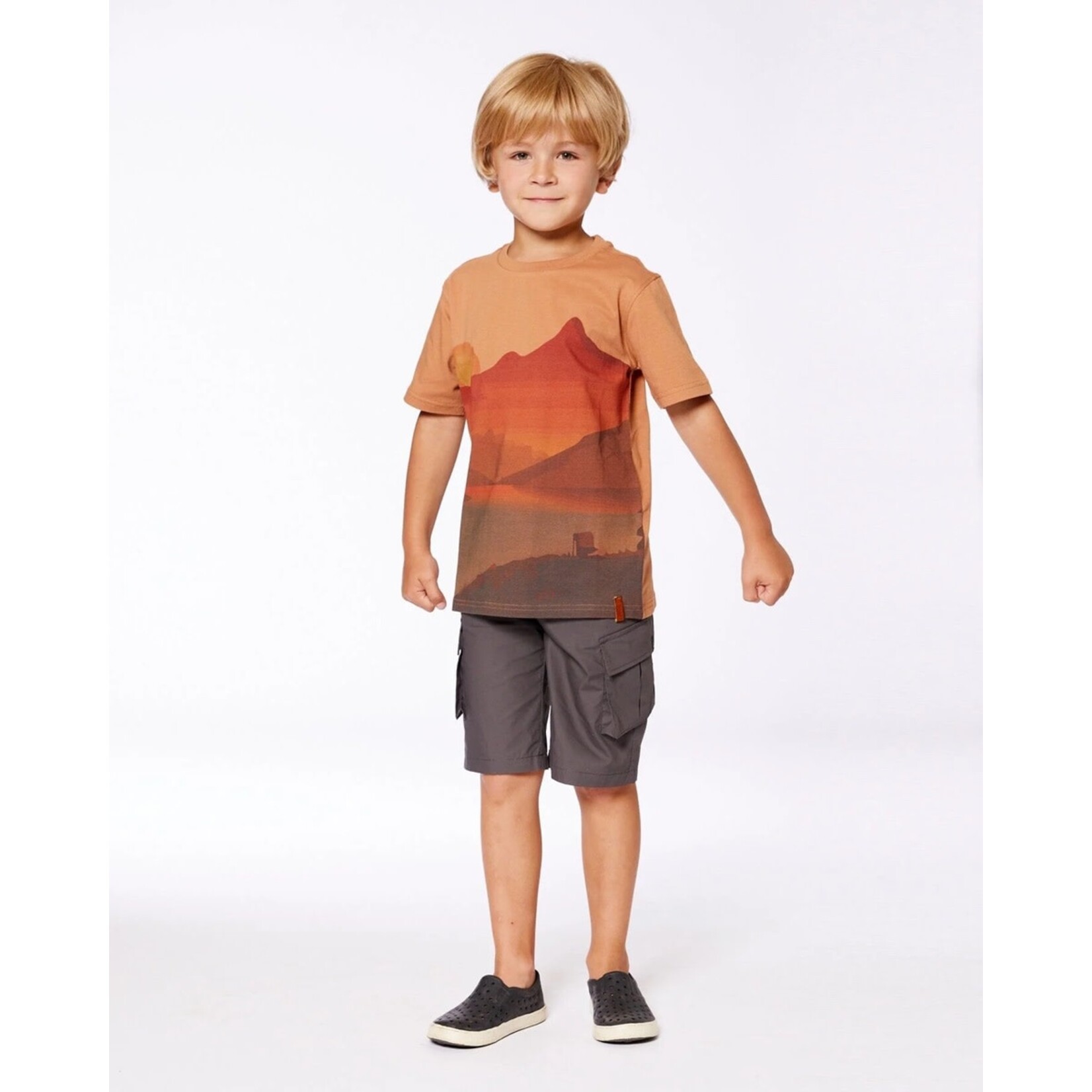 Deux par Deux DEUX PAR DEUX- Orange short sleeve t-shirt with sunset print 'B.O.Y.S'