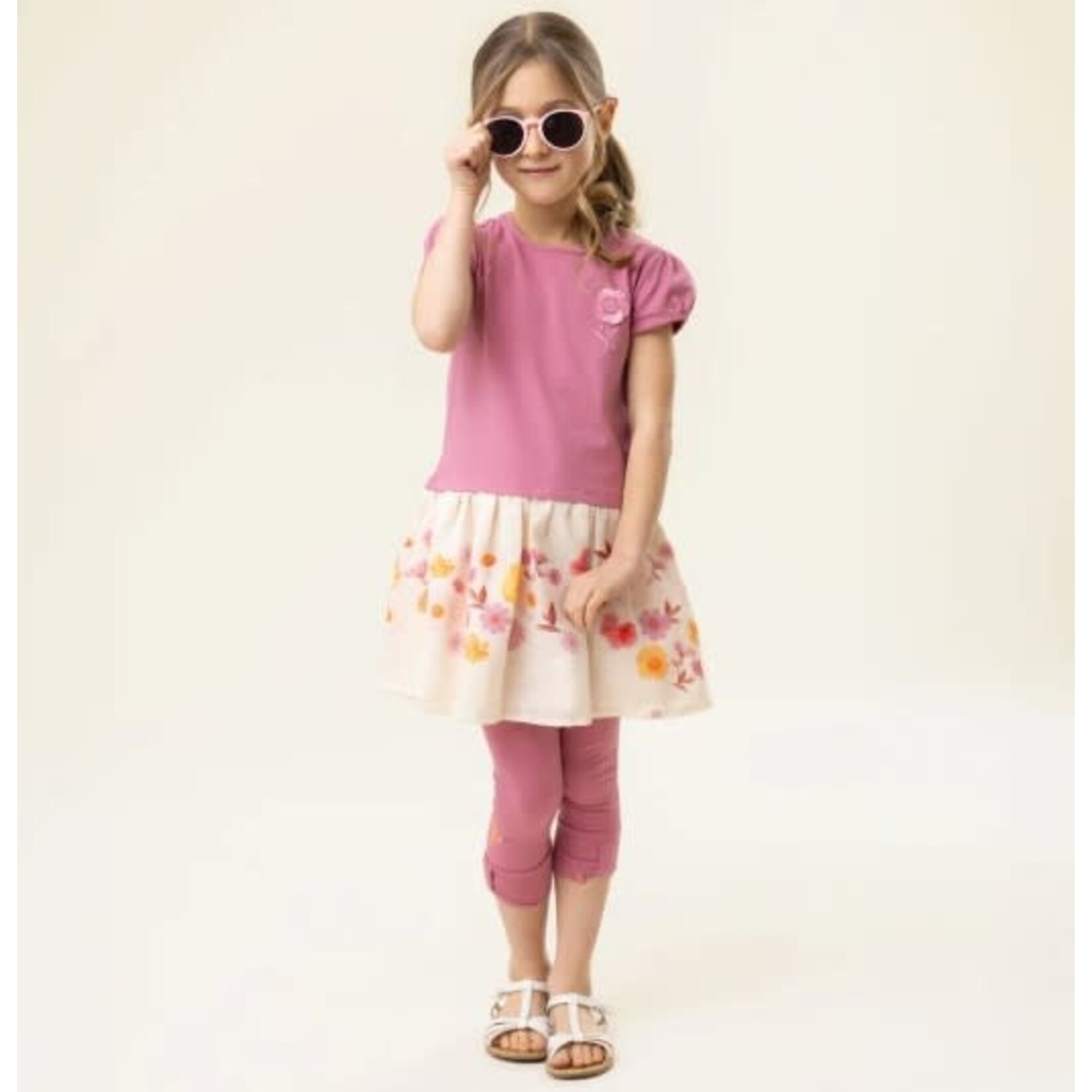Nanö NANÖ - Robe à haut rose et bas crème fleuri 'Joli colibri'