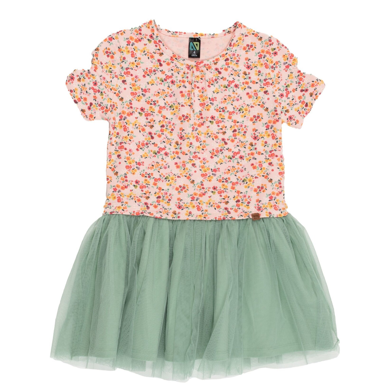 Nanö NANÖ - Shortsleeve dress with flower print top and green tulle skirt 'Douce coccinelle'