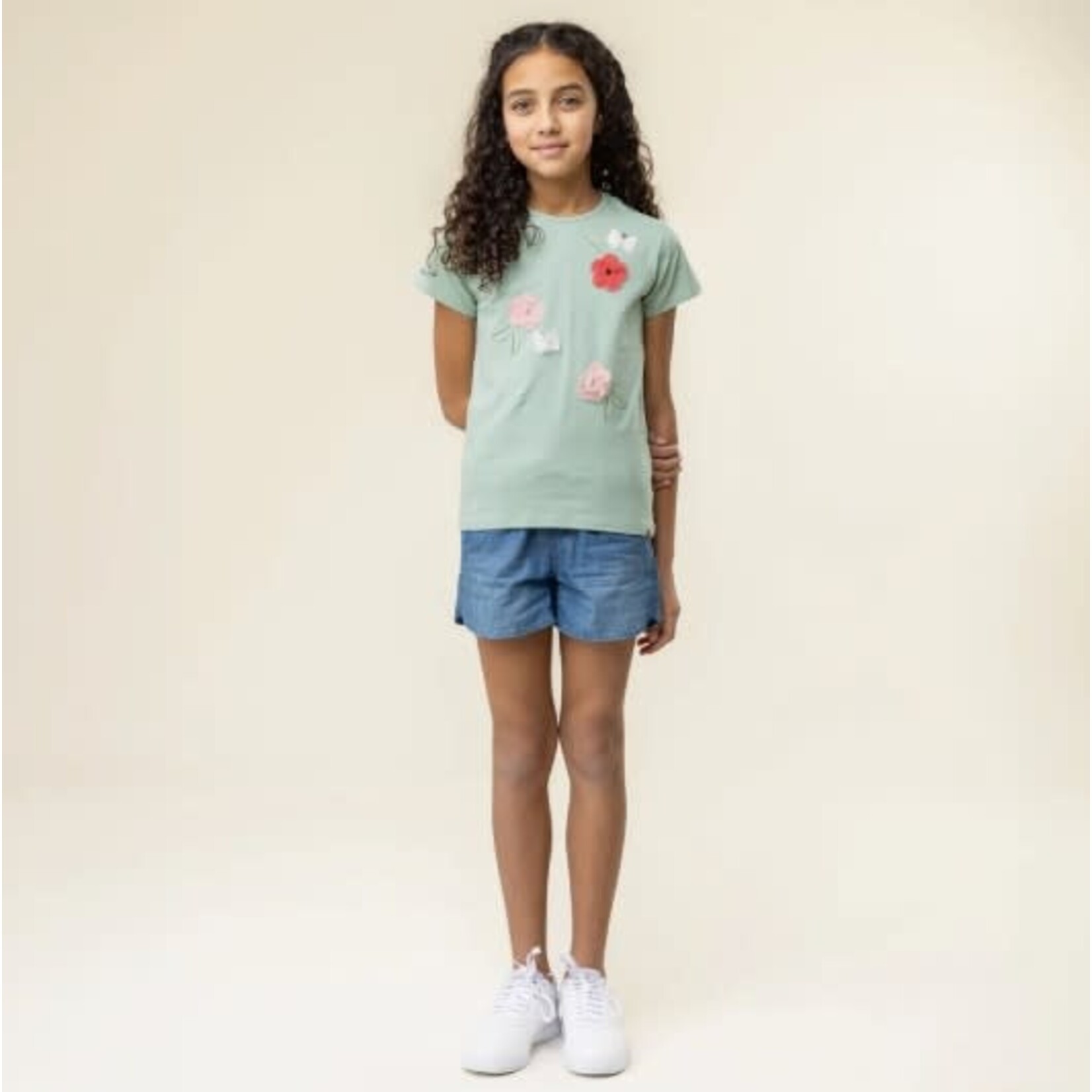 Nanö NANÖ - T-shirt à manches courtes vert avec imprimé 3D de fleurs 'Douce Coccinelle'