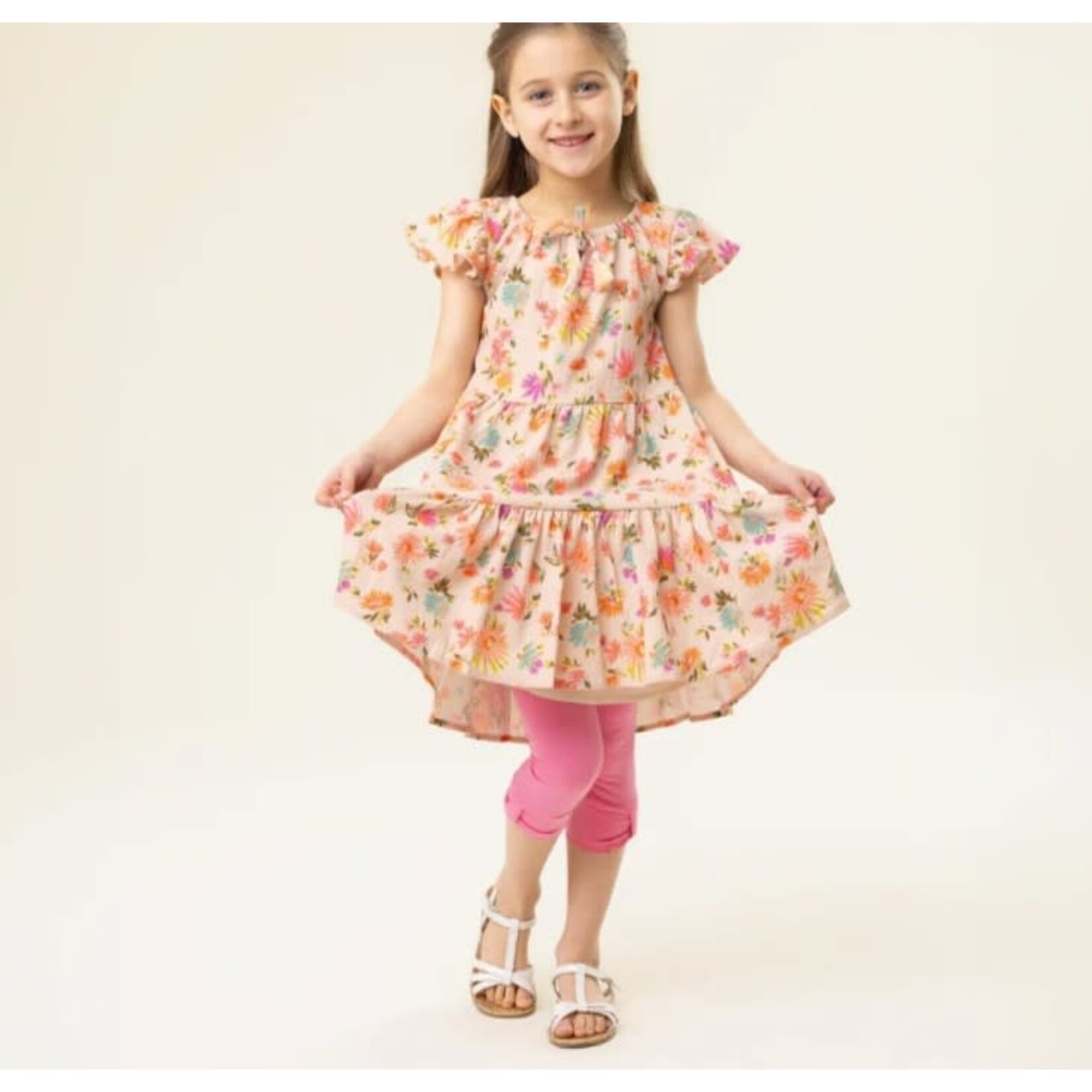 Nanö NANÖ - Printed crepe dress with short ruffled sleeves 'Petit Pouce Vert'