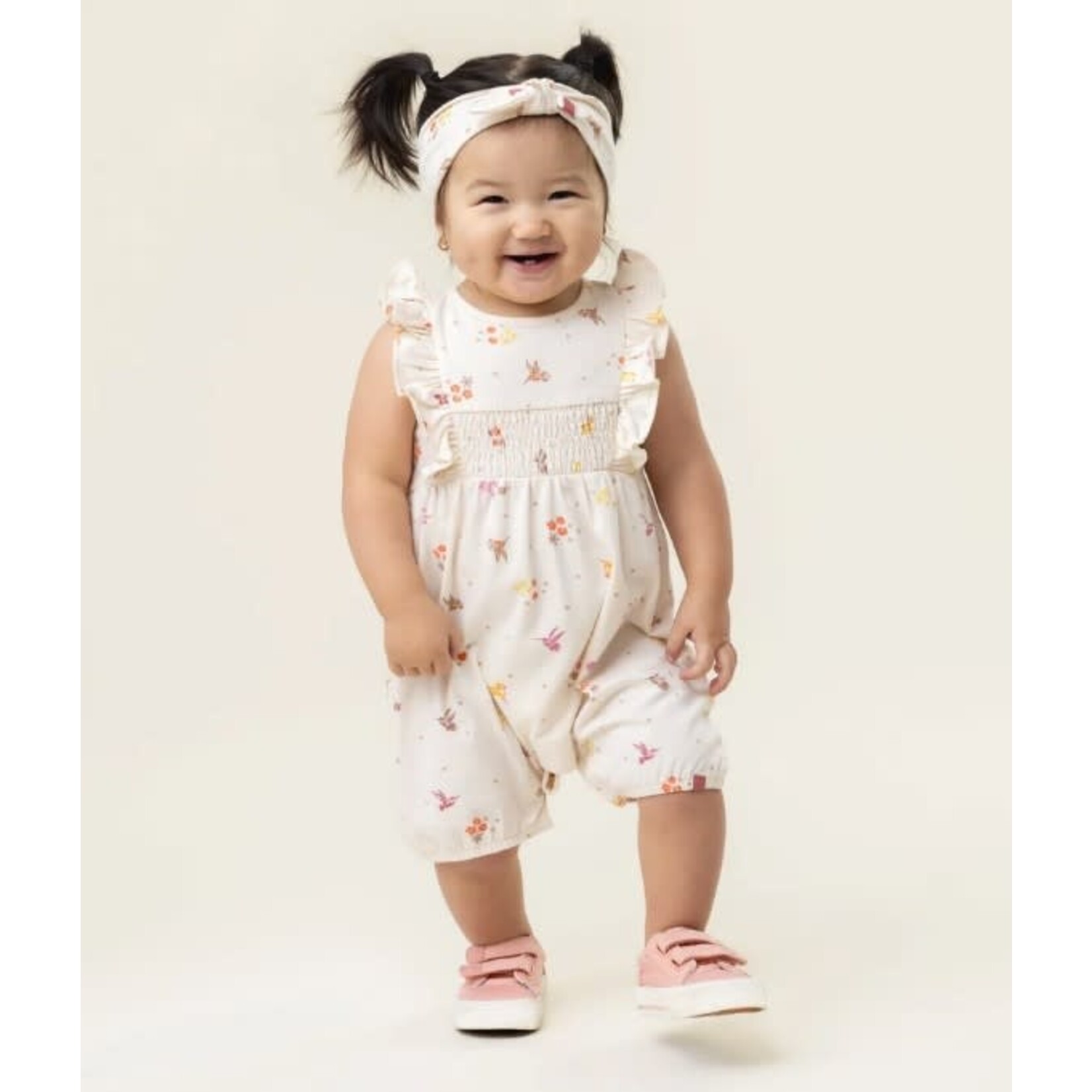 Nanö NANÖ - Sleeveless jersey romper with hummingbird and flower print 'Petit miracle'