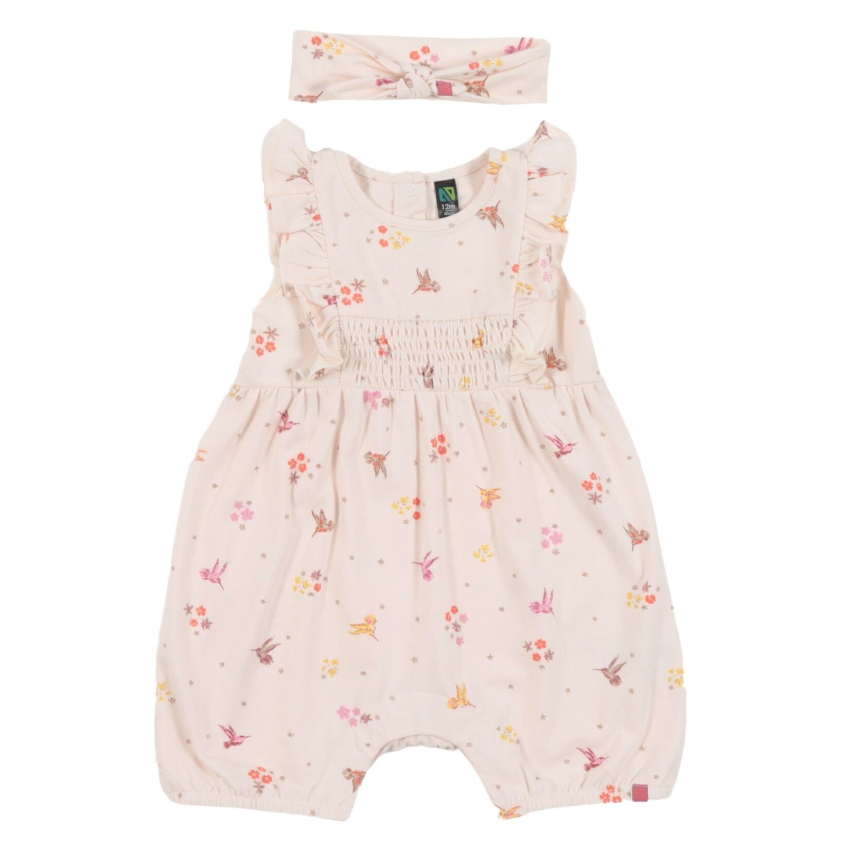 Nanö NANÖ - Sleeveless jersey romper with hummingbird and flower print 'Petit miracle'