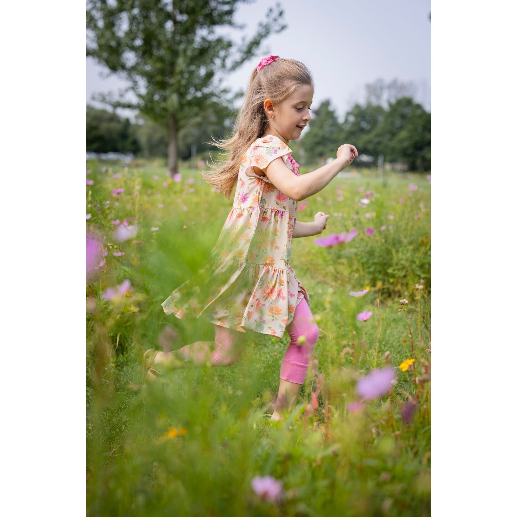 Nanö NANÖ - Printed crepe dress with short ruffled sleeves 'Petit Pouce Vert'