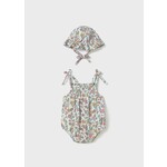 Mayoral MAYORAL - Barboteuse et chapeau avec motif de fleurs - Bleu et Rose