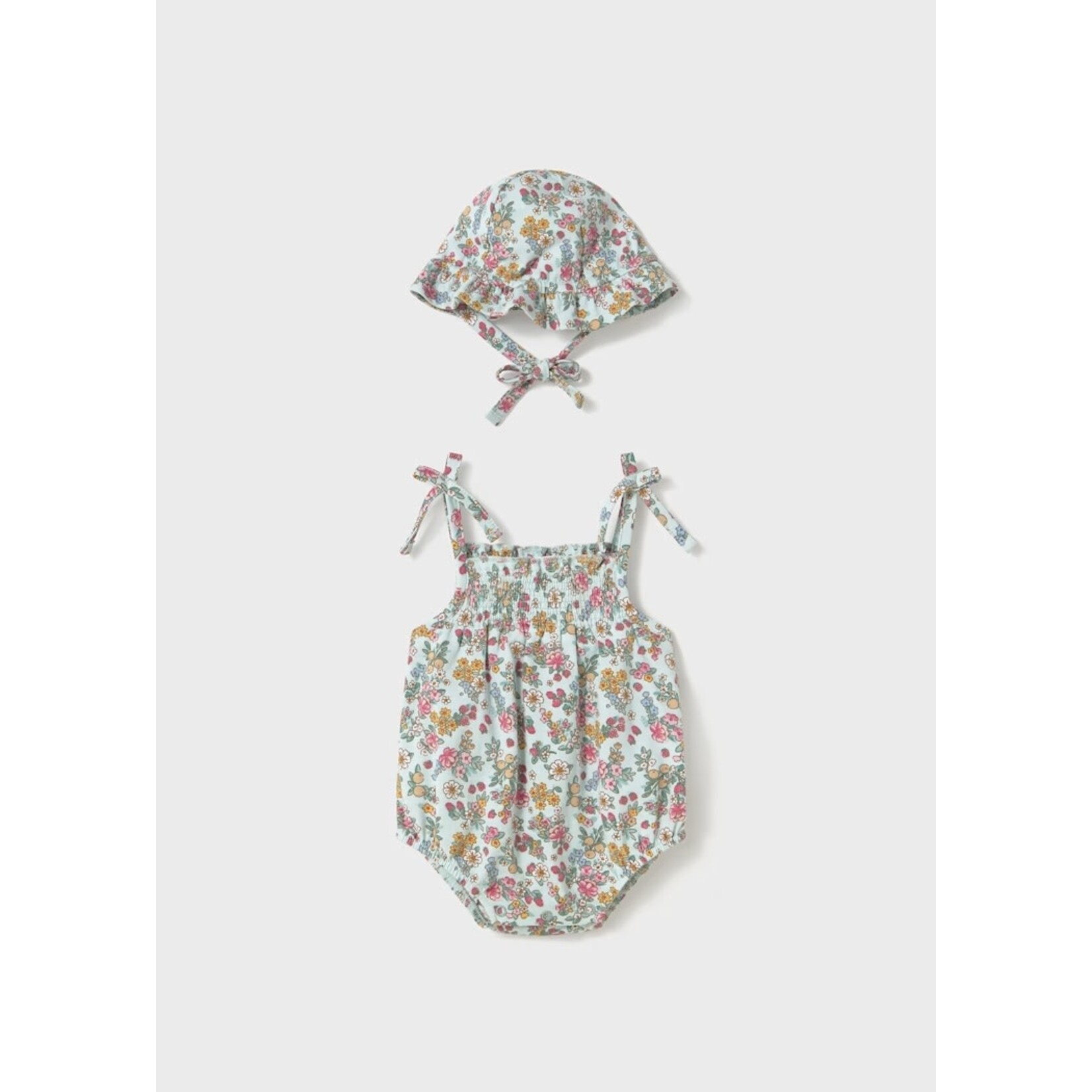 Mayoral MAYORAL - Romper and hat with flower pattern - Blue and Pink