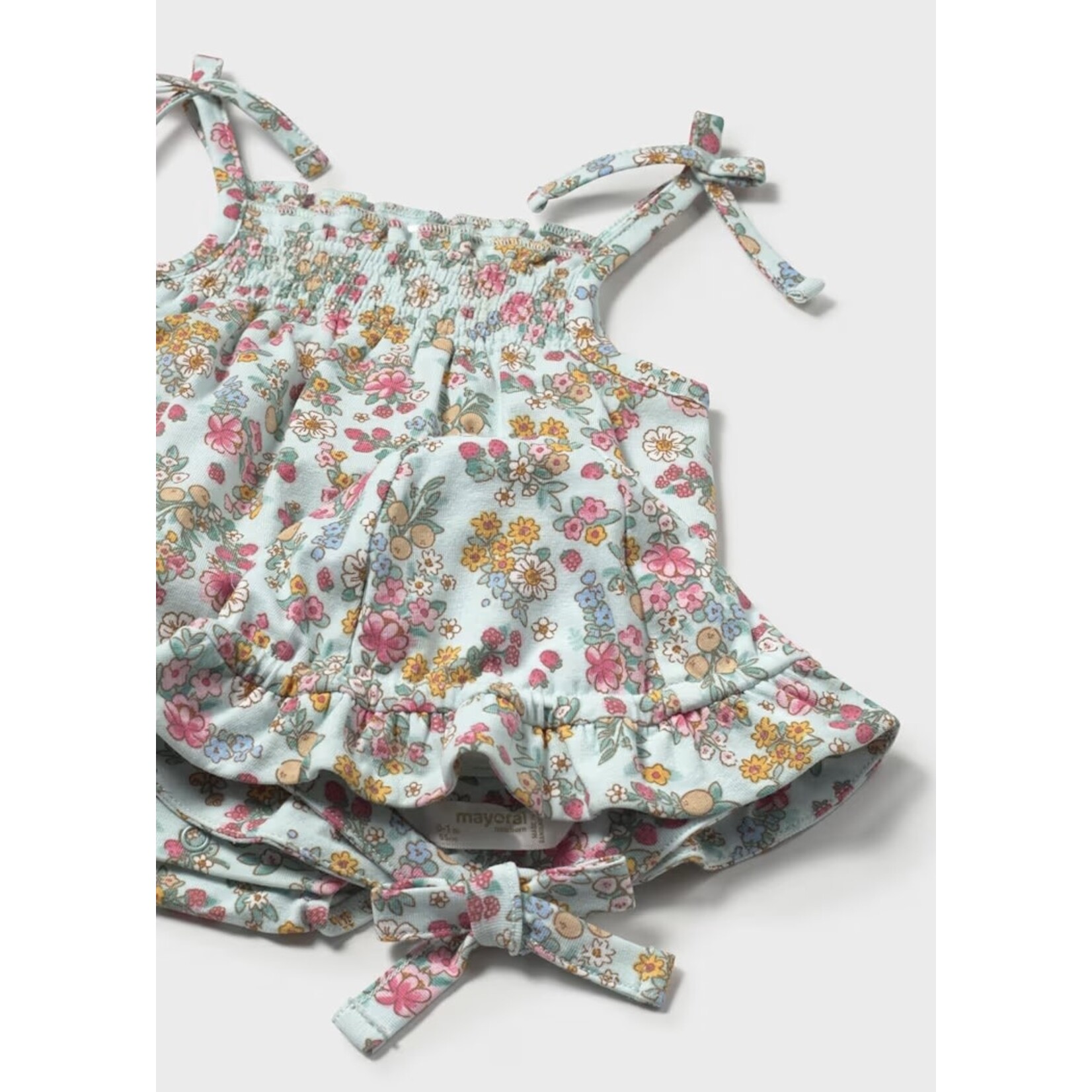 Mayoral MAYORAL - Barboteuse et chapeau avec motif de fleurs - Bleu et Rose