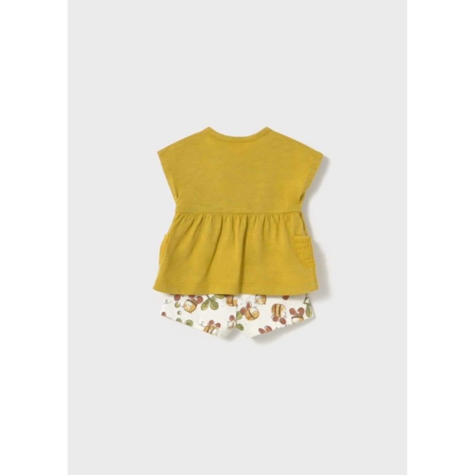 Mayoral MAYORAL - Ensemble 2 morceaux - T-shirt de couleur olive et un short blanc à imprimé de fleurs et d'abeilles