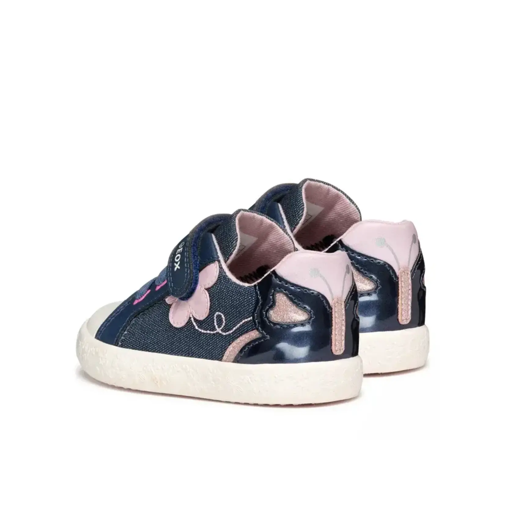 Geox GEOX - Aviator blue canvas shoes with pink flower appliqué 'Gisli - Avio blue'