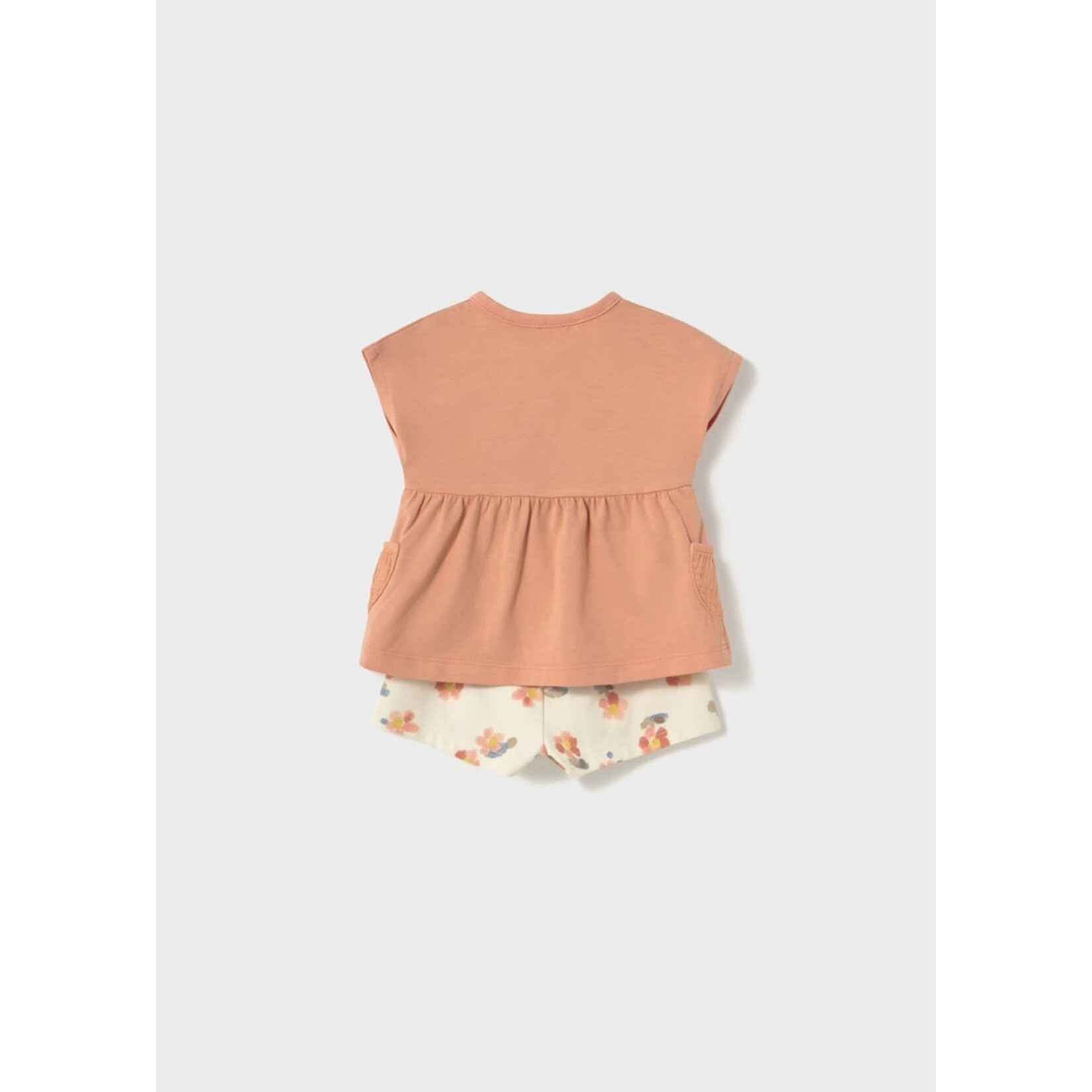 Mayoral MAYORAL - Ensemble  2 pièces avec t-shirt corail et short beige à motif de fleurs