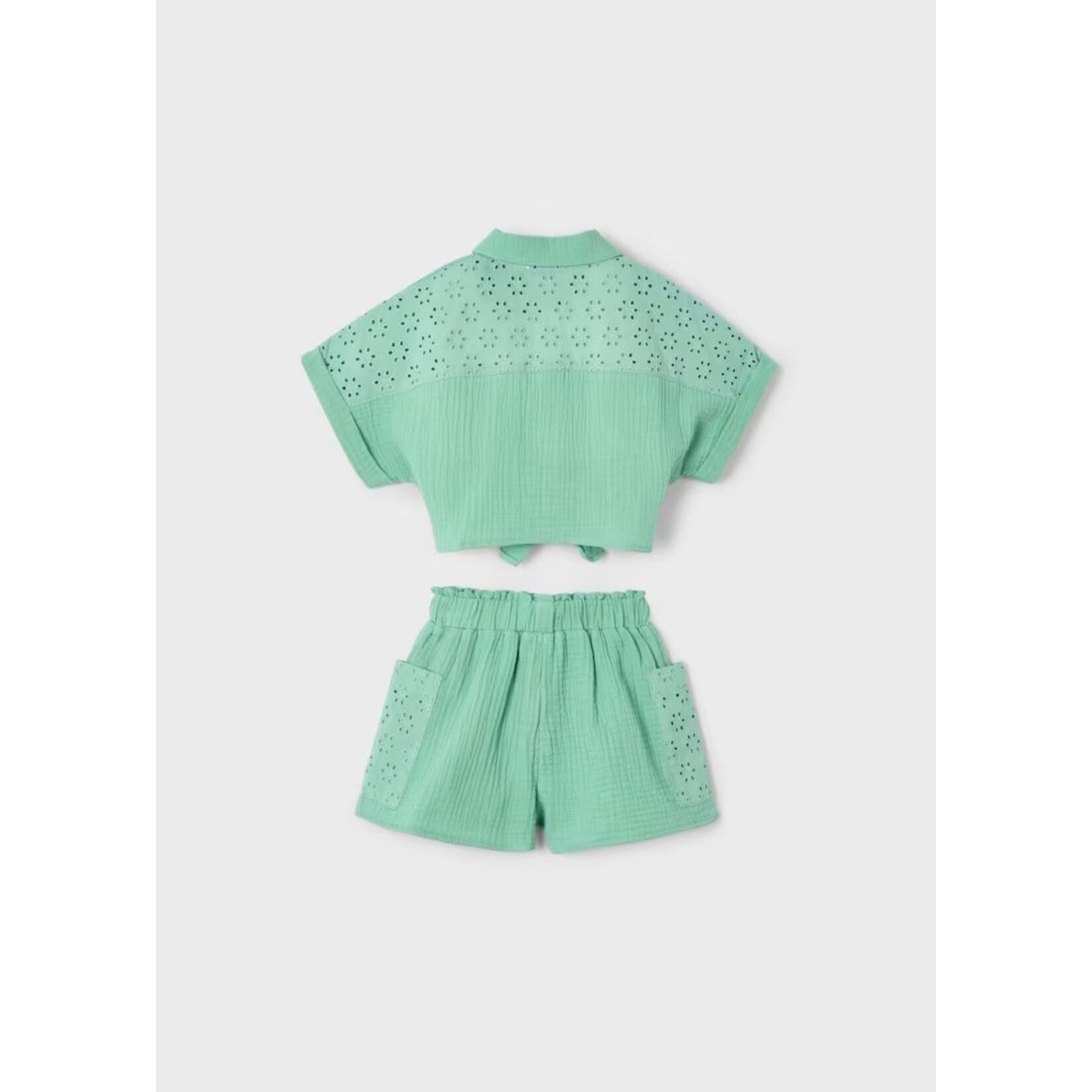 Mayoral MAYORAL - Mint Coloured Short and Tie Up Blouse