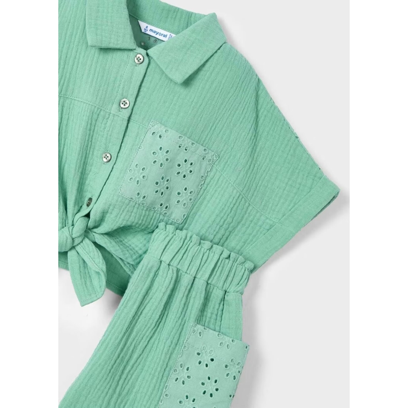 Mayoral MAYORAL - Mint Coloured Short and Tie Up Blouse