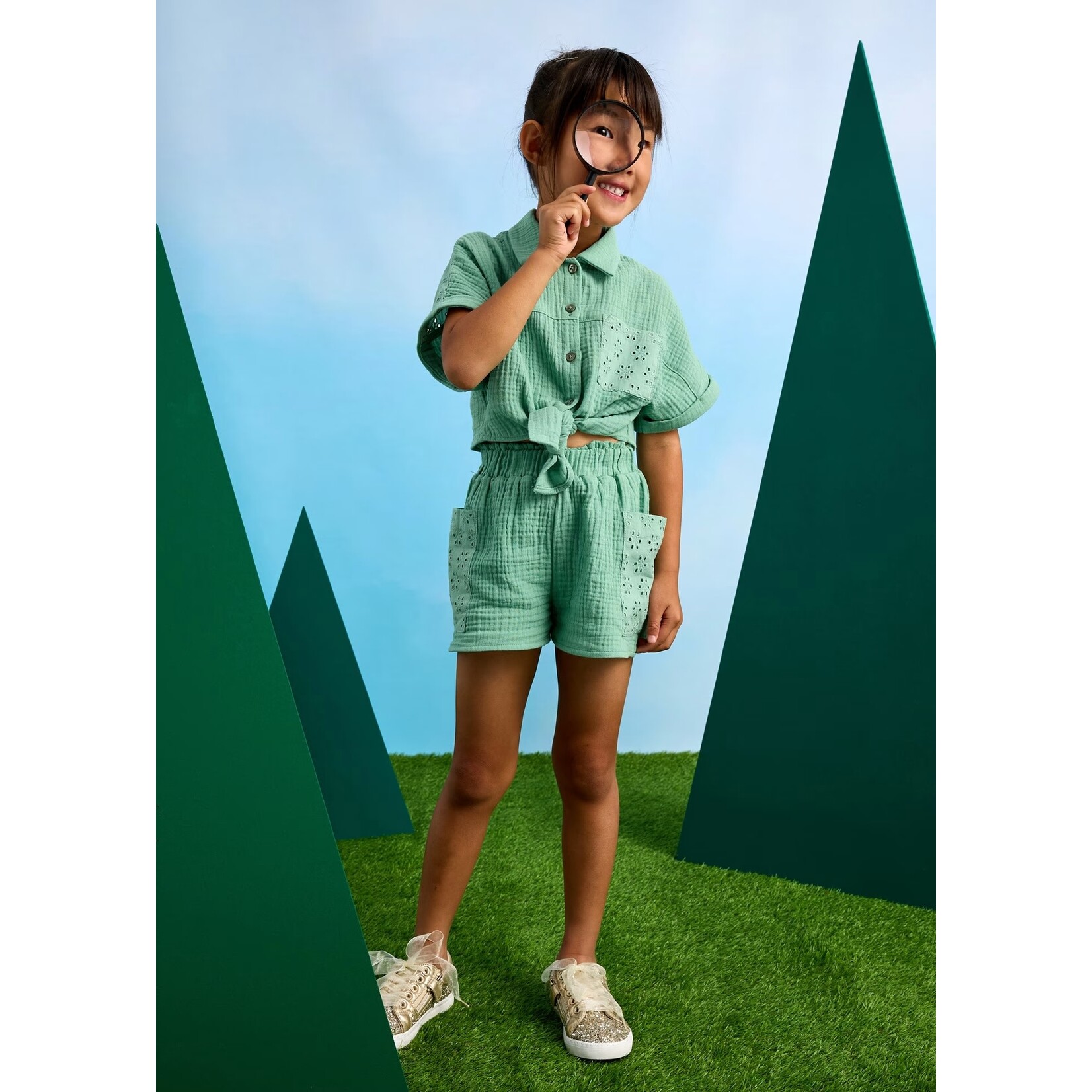 Mayoral MAYORAL - Mint Coloured Short and Tie Up Blouse