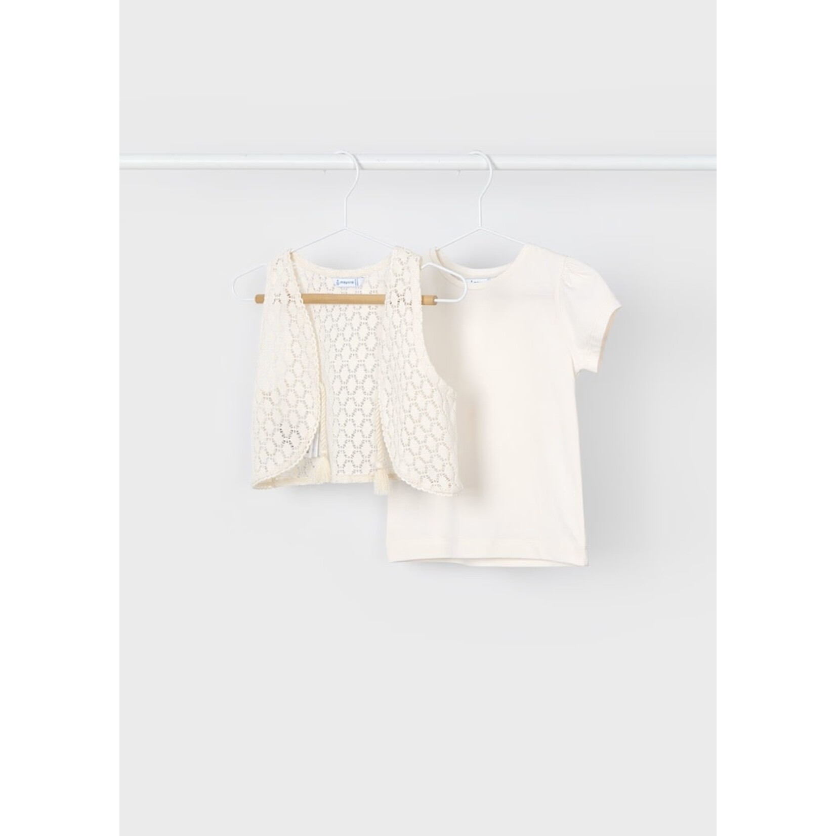 Mayoral MAYORAL - 2 piece set with cream t-shirt and a matching crocheted vest.