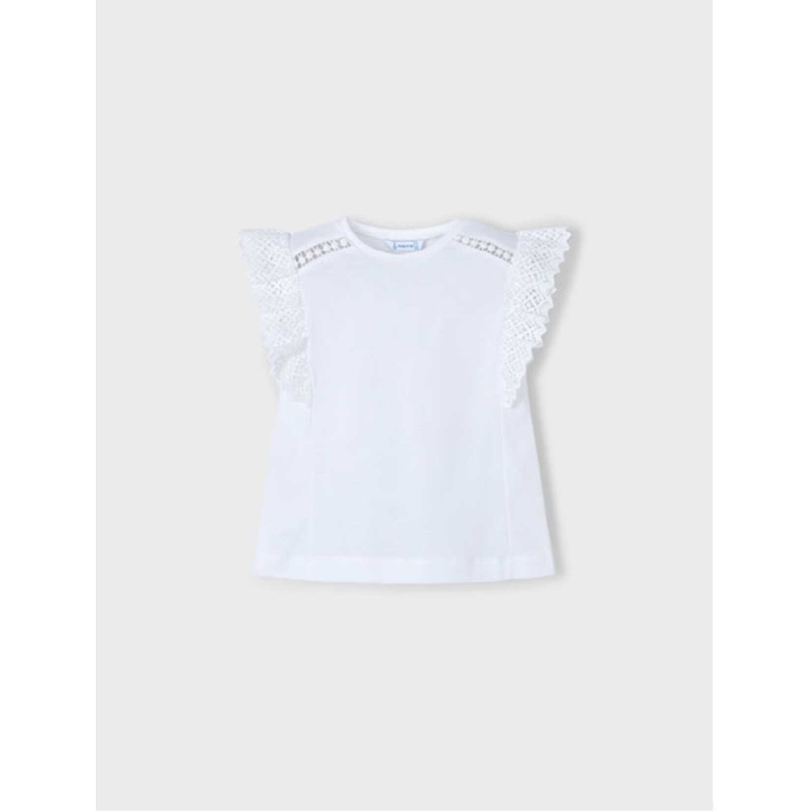 Mayoral MAYORAL - White tee-shirt with crocheted embroidery at the shoulder