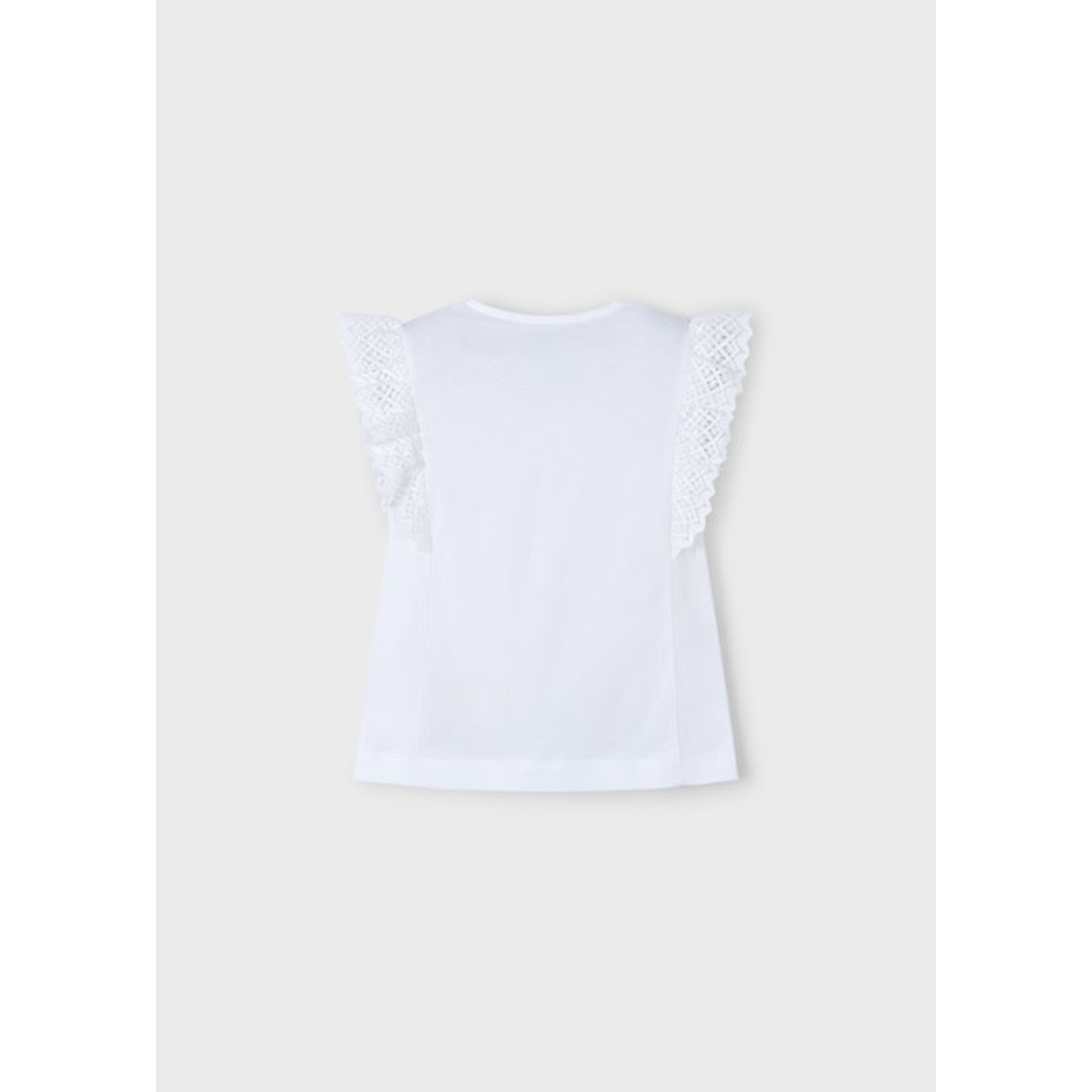 Mayoral MAYORAL - White tee-shirt with crocheted embroidery at the shoulder