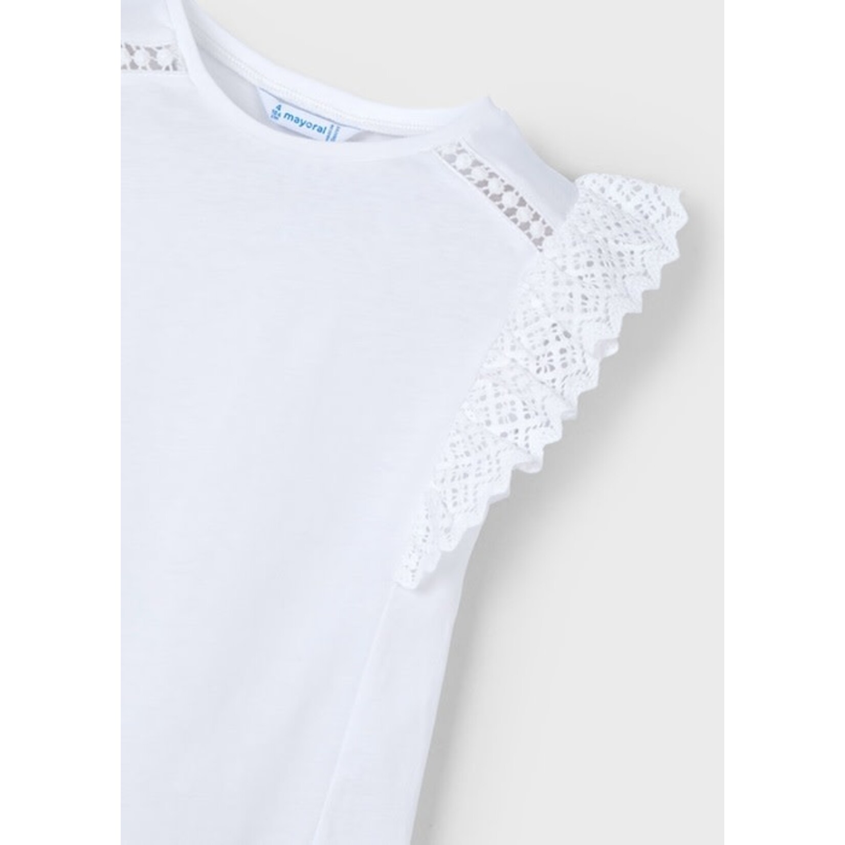 Mayoral MAYORAL - White tee-shirt with crocheted embroidery at the shoulder