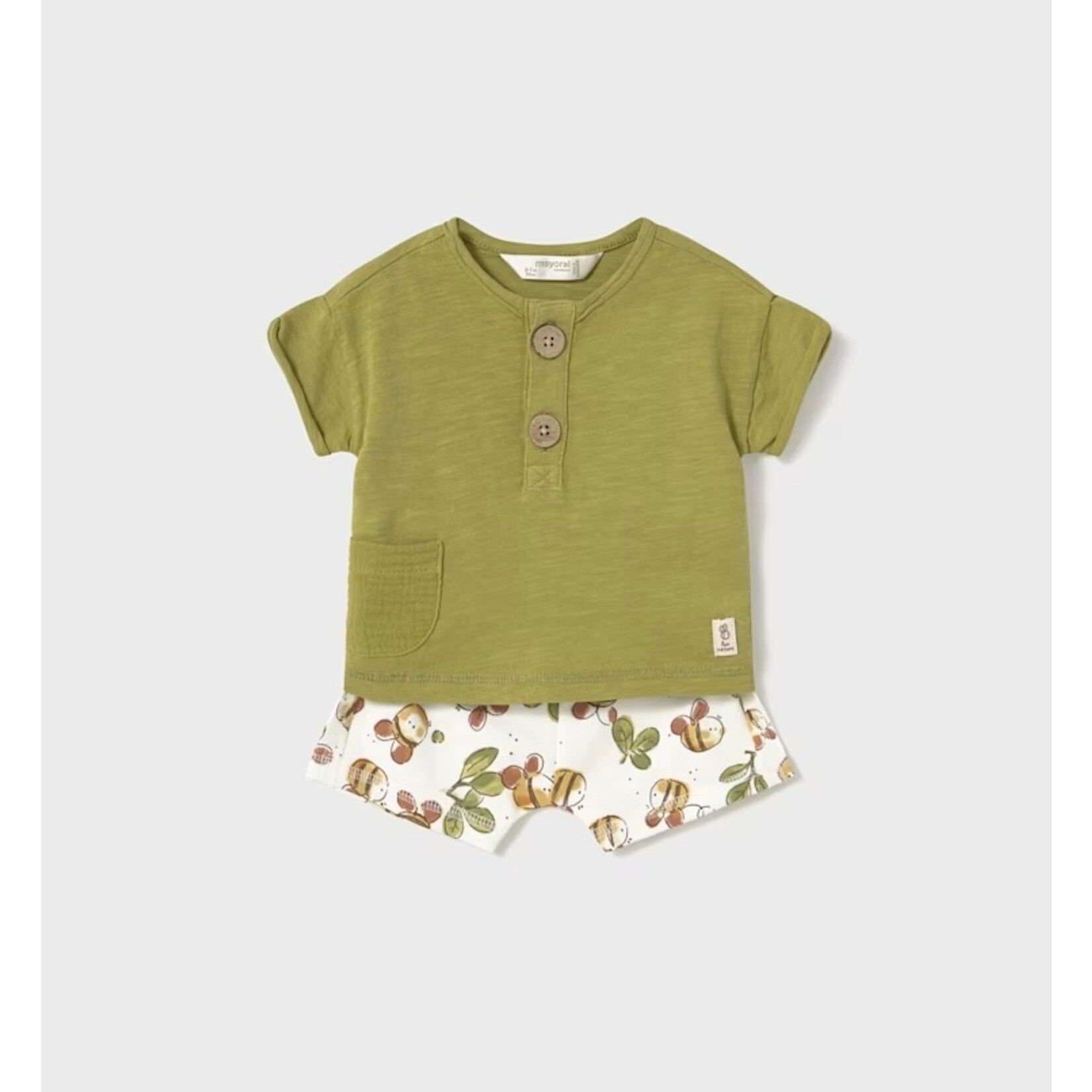 Mayoral MAYORAL - Ensemble deux pièces - T-shirt à manches courtes vert olive et short avec motif d'abeilles
