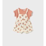 Mayoral MAYORAL - Ensemble deux pièces - T-shirt à manches courtes corail et salopette avec motif de fleurs