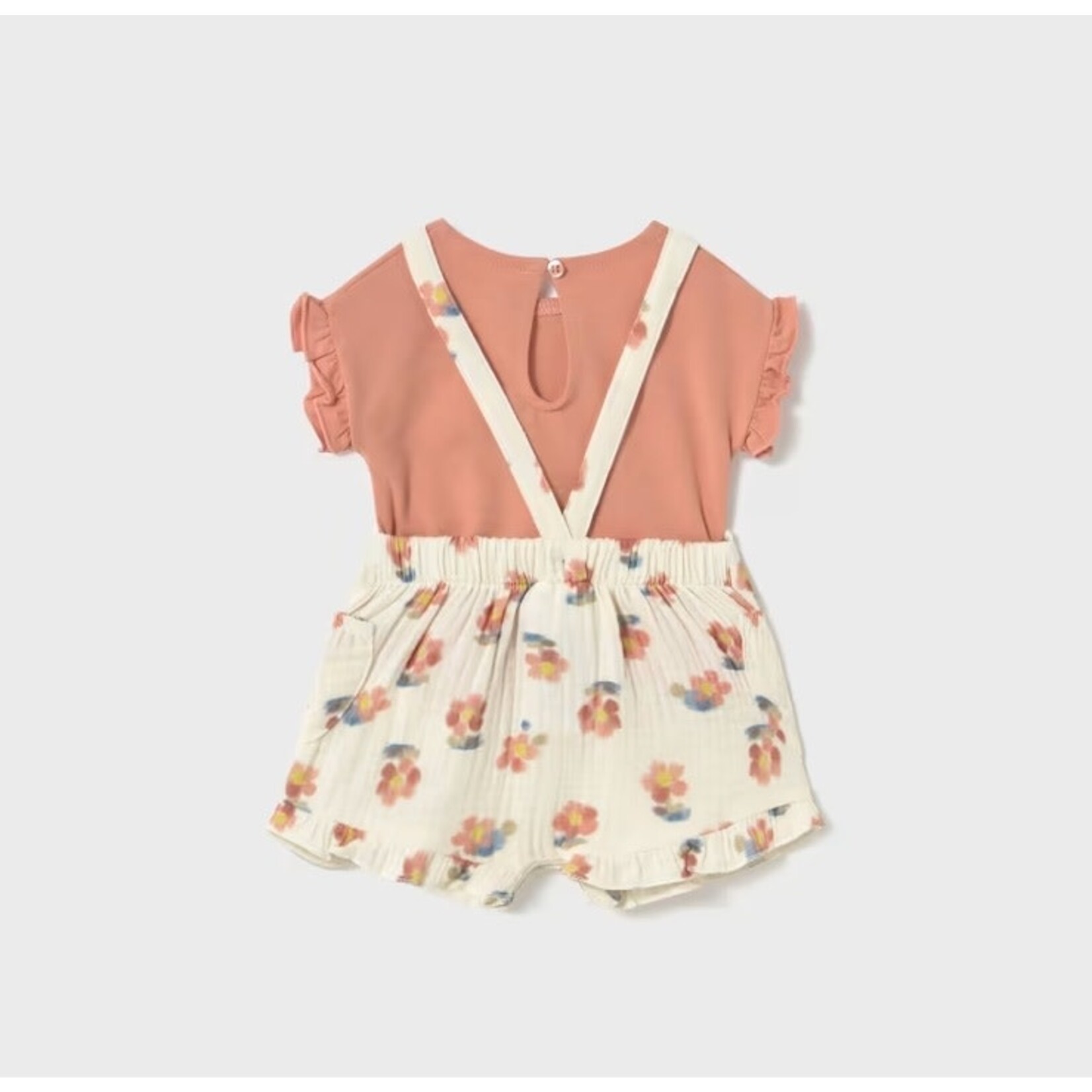 Mayoral  MAYORAL - Two-piece set - Coral short-sleeved t-shirt and floral pattern overalls