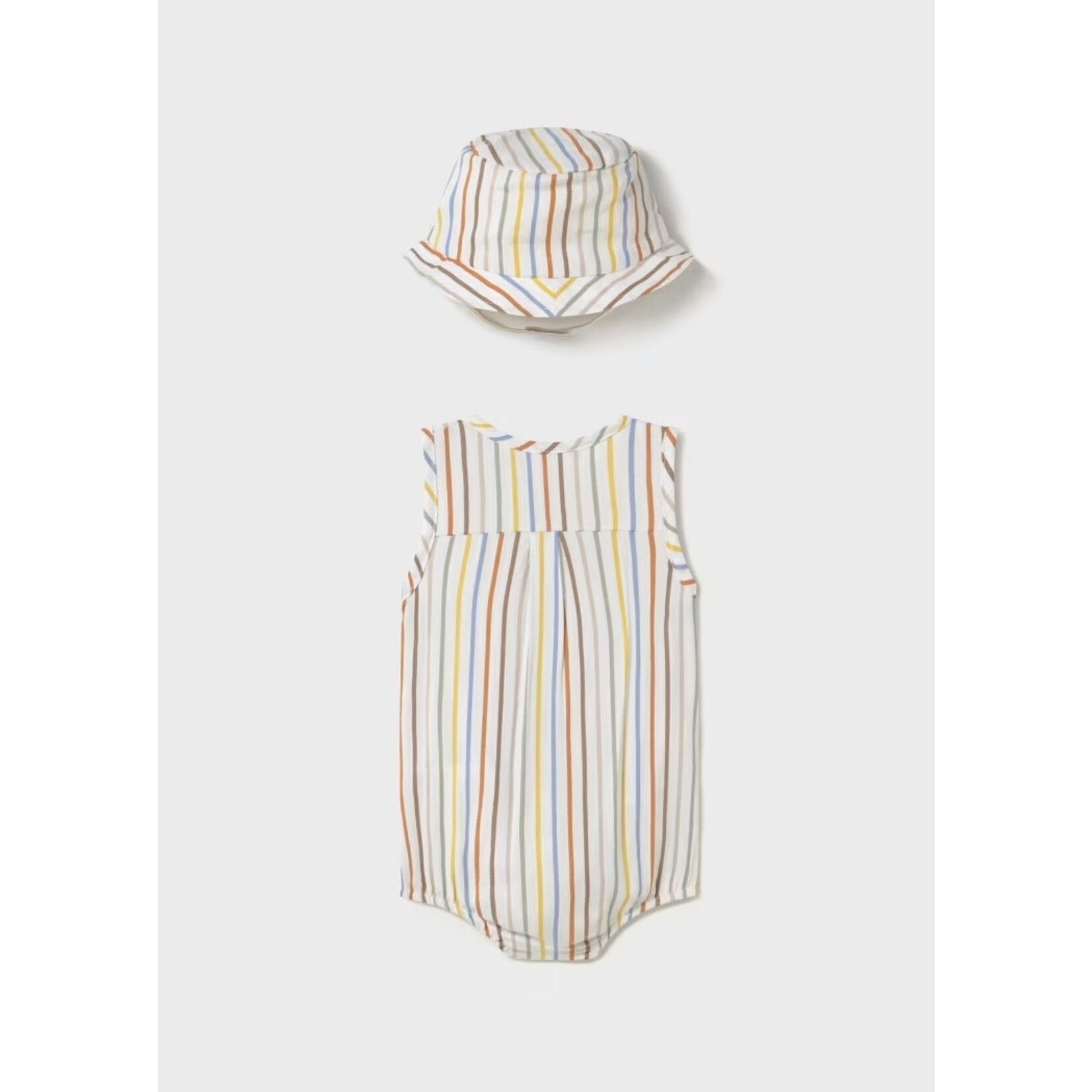 Mayoral MAYORAL - Romper and hat with ears in multi-colored striped pattern