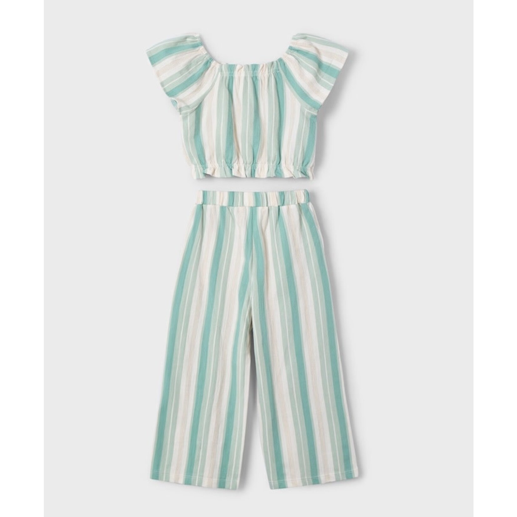 Mayoral  MAYORAL - 2-piece set: Striped T-shirt and long pants - Green and Beige