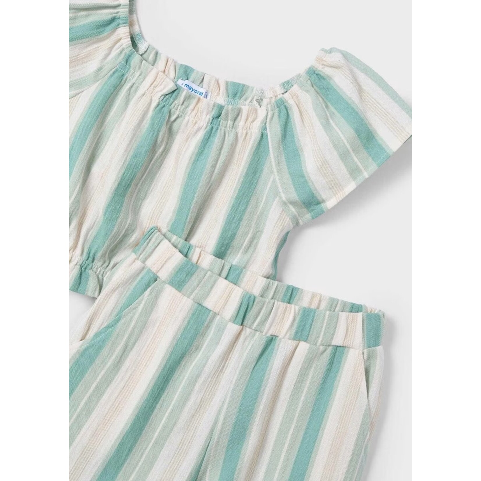 Mayoral  MAYORAL - 2-piece set: Striped T-shirt and long pants - Green and Beige