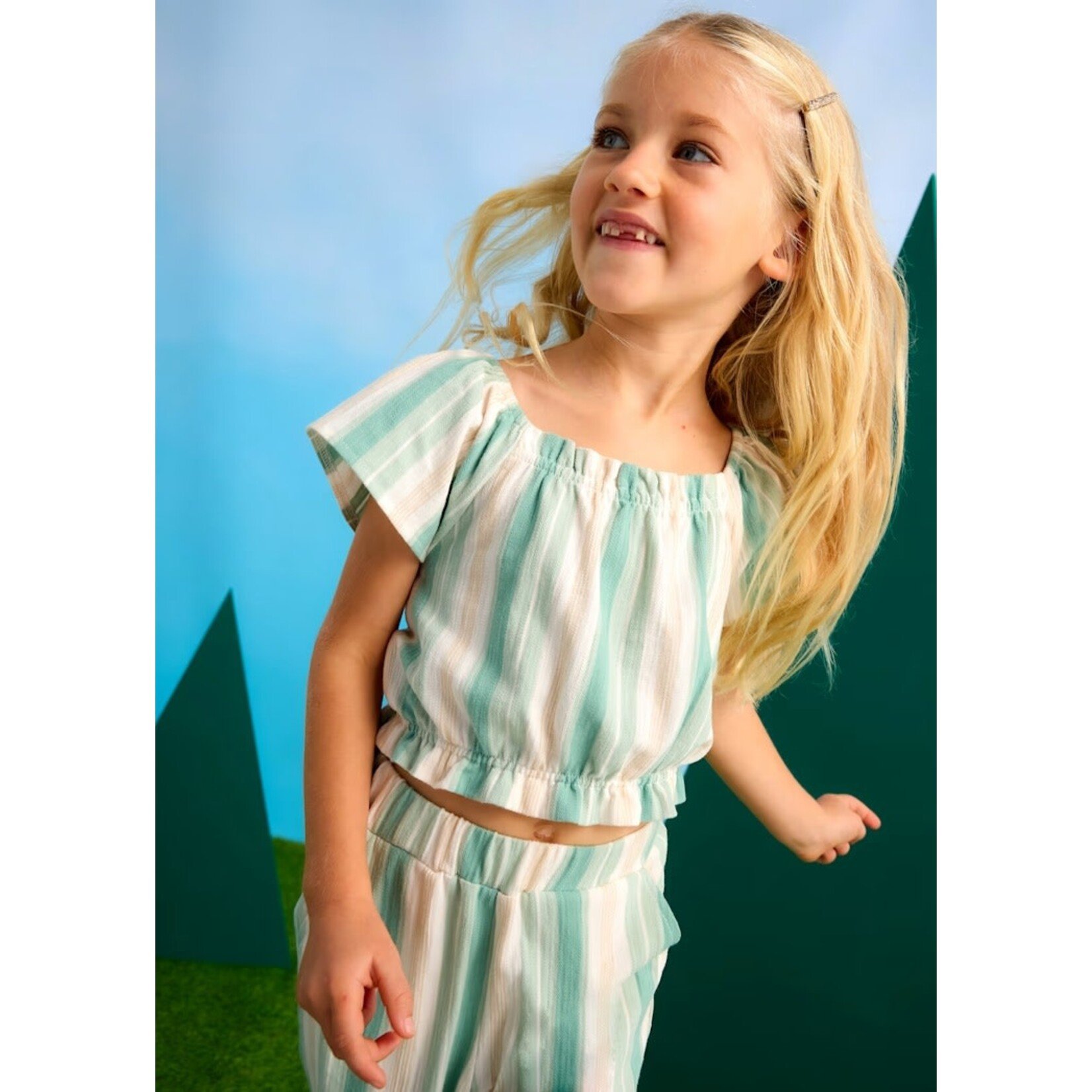 Mayoral  MAYORAL - 2-piece set: Striped T-shirt and long pants - Green and Beige