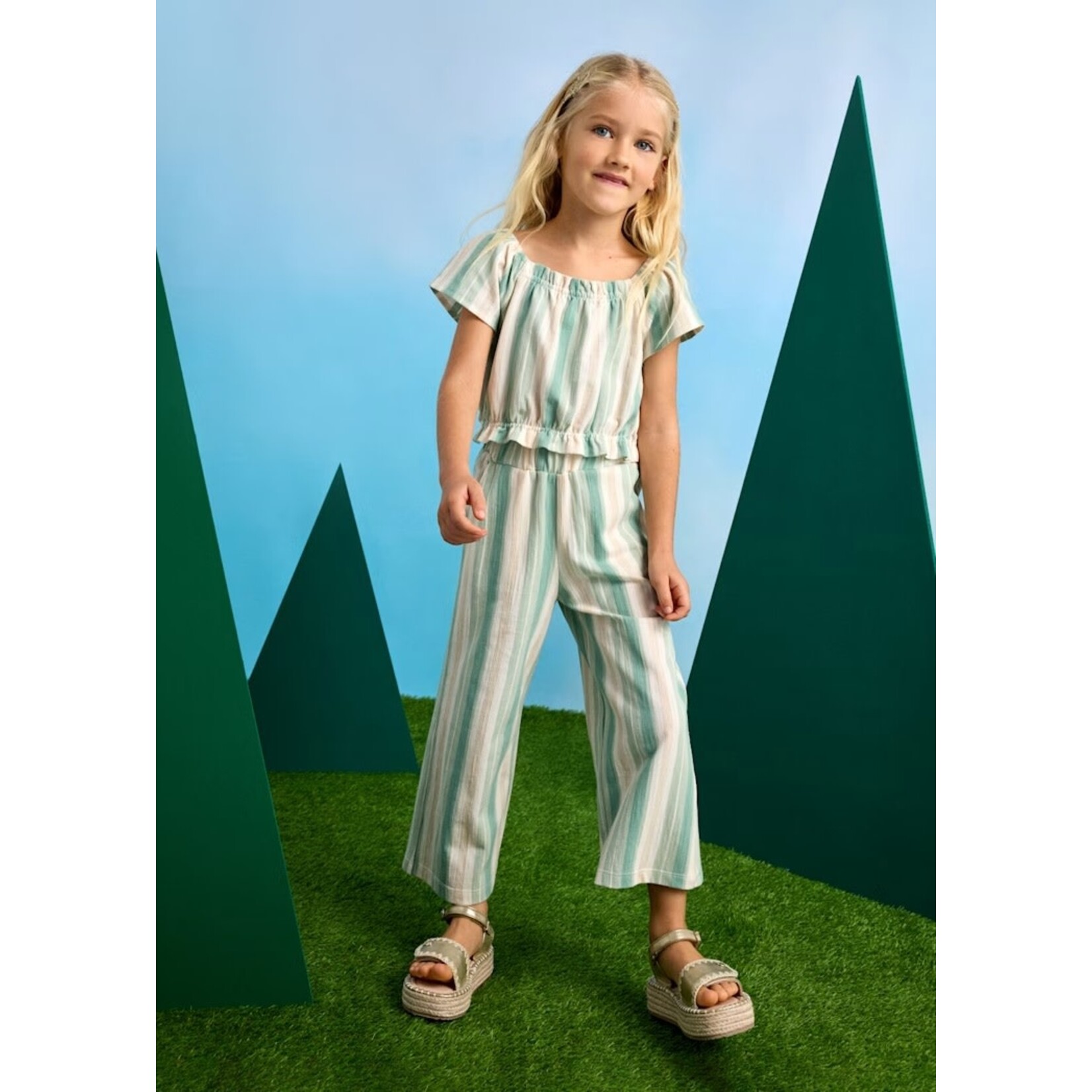 Mayoral  MAYORAL - 2-piece set: Striped T-shirt and long pants - Green and Beige