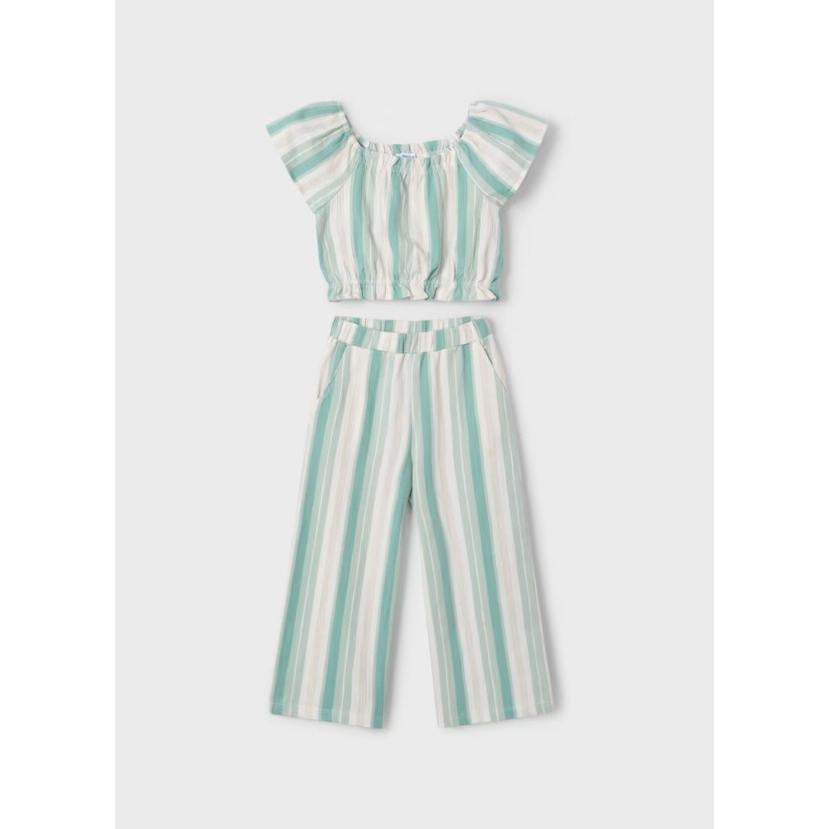 Mayoral  MAYORAL - 2-piece set: Striped T-shirt and long pants - Green and Beige