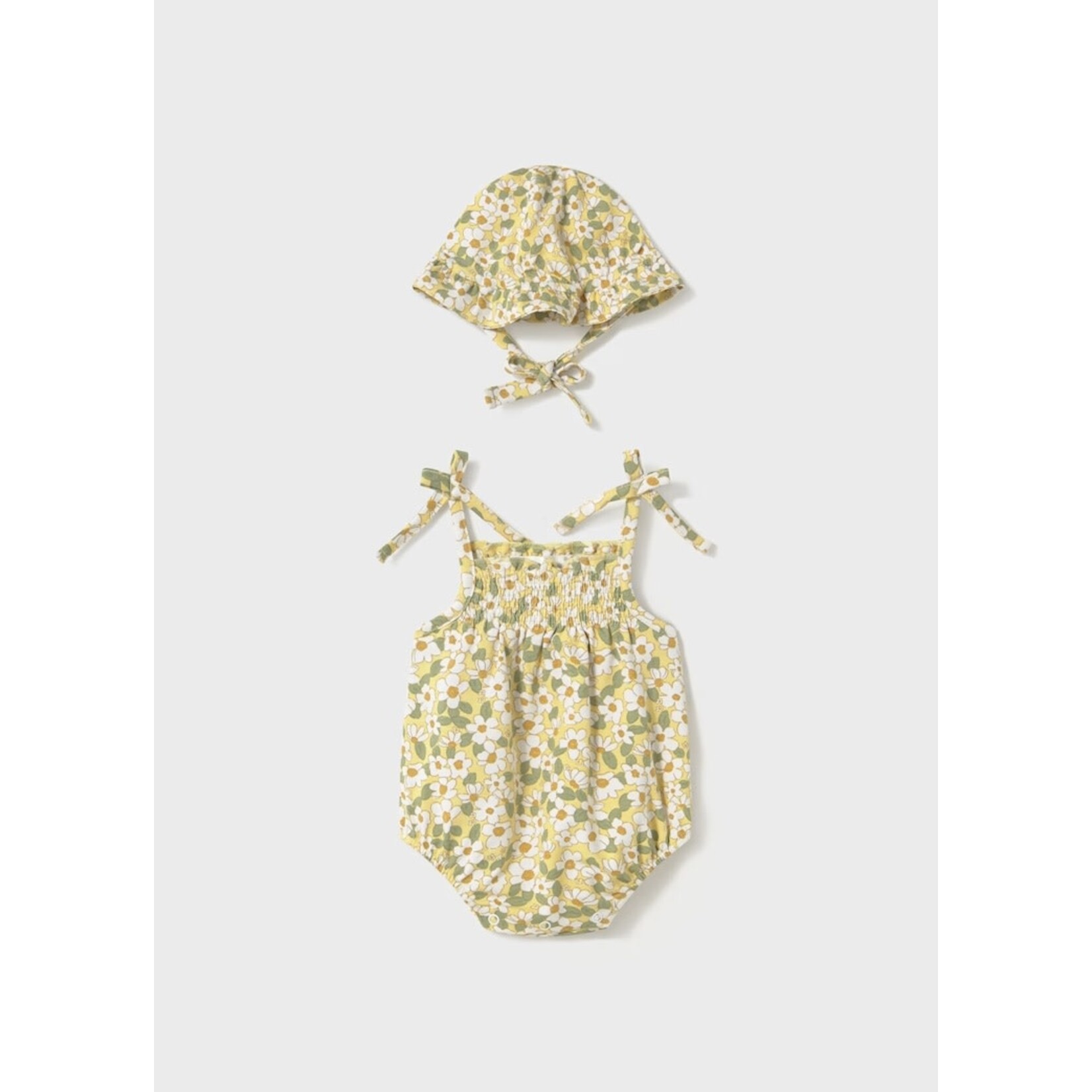 Mayoral  MAYORAL - Romper and hat with flower pattern - Yellow and Green