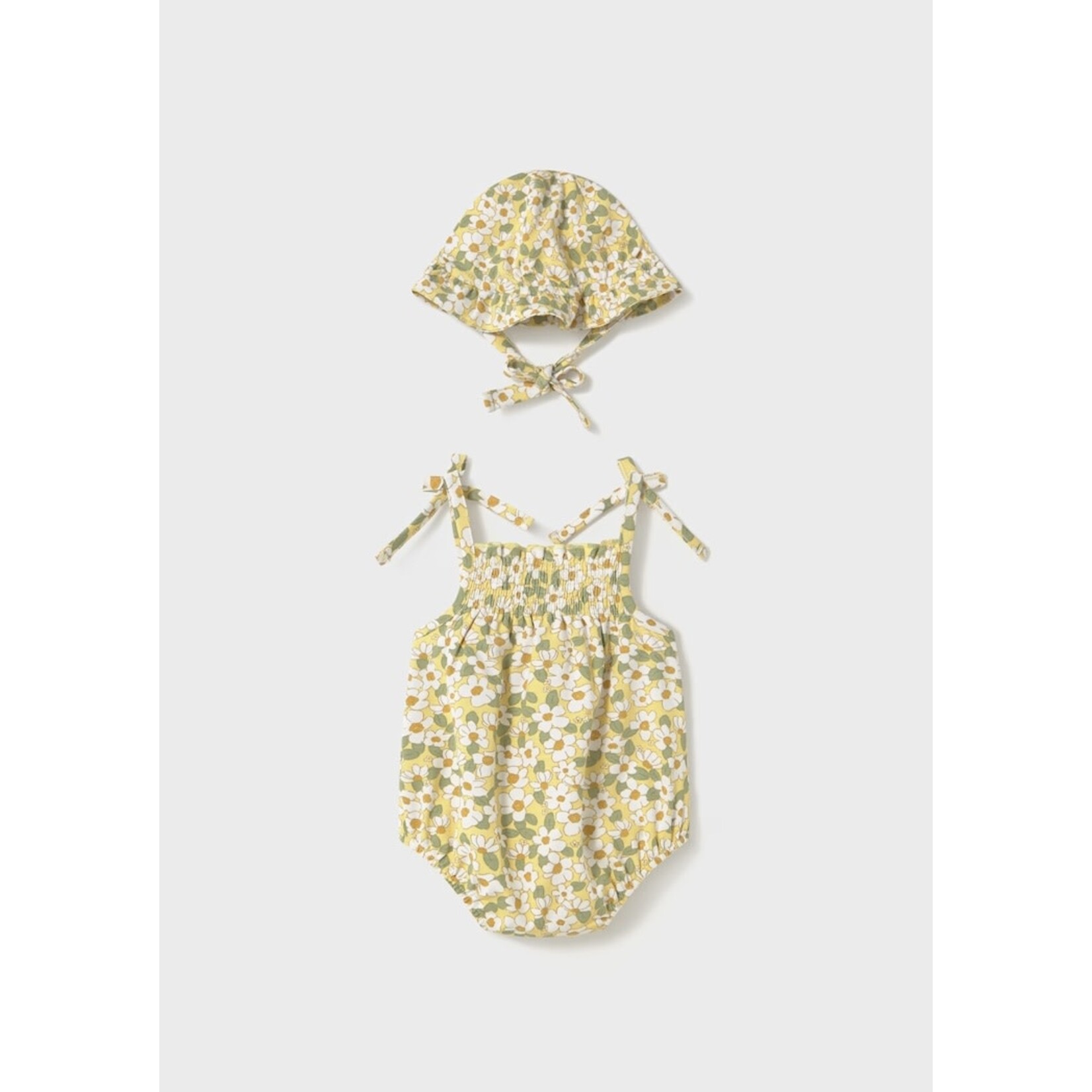 Mayoral  MAYORAL - Romper and hat with flower pattern - Yellow and Green