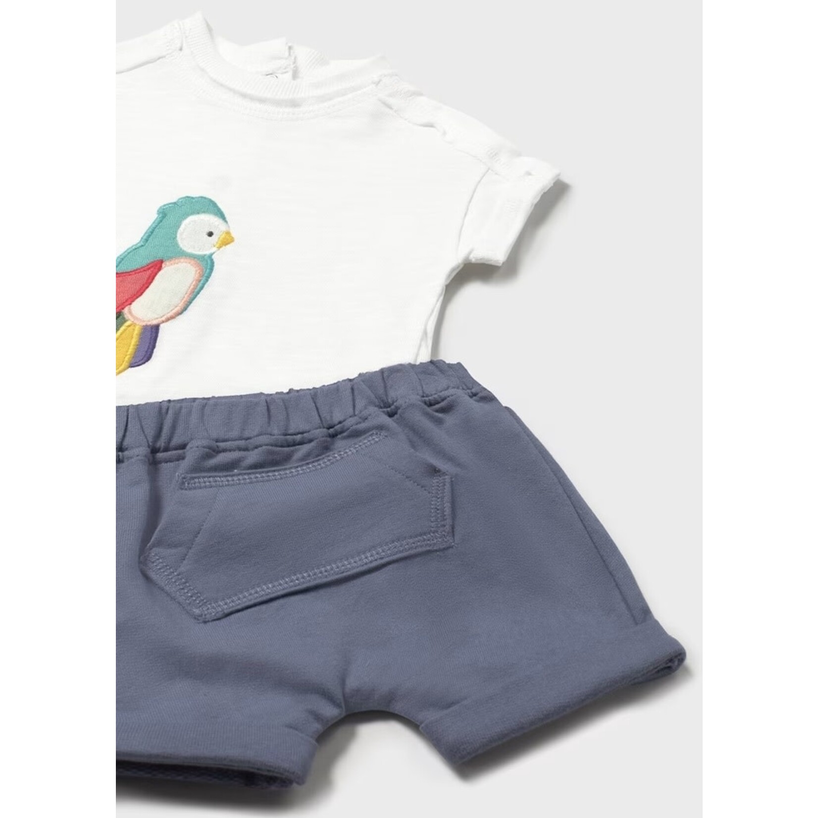 Mayoral  MAYORAL - 2-piece set - Blue shorts with a pocket and white t-shirt with bird embroidery