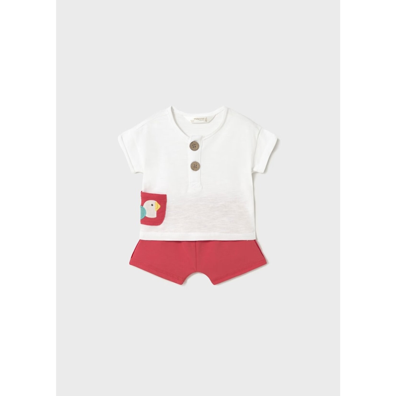 Mayoral  MAYORAL - 2-piece set - Red shorts and white t-shirt with a pocket and toucan embroidery