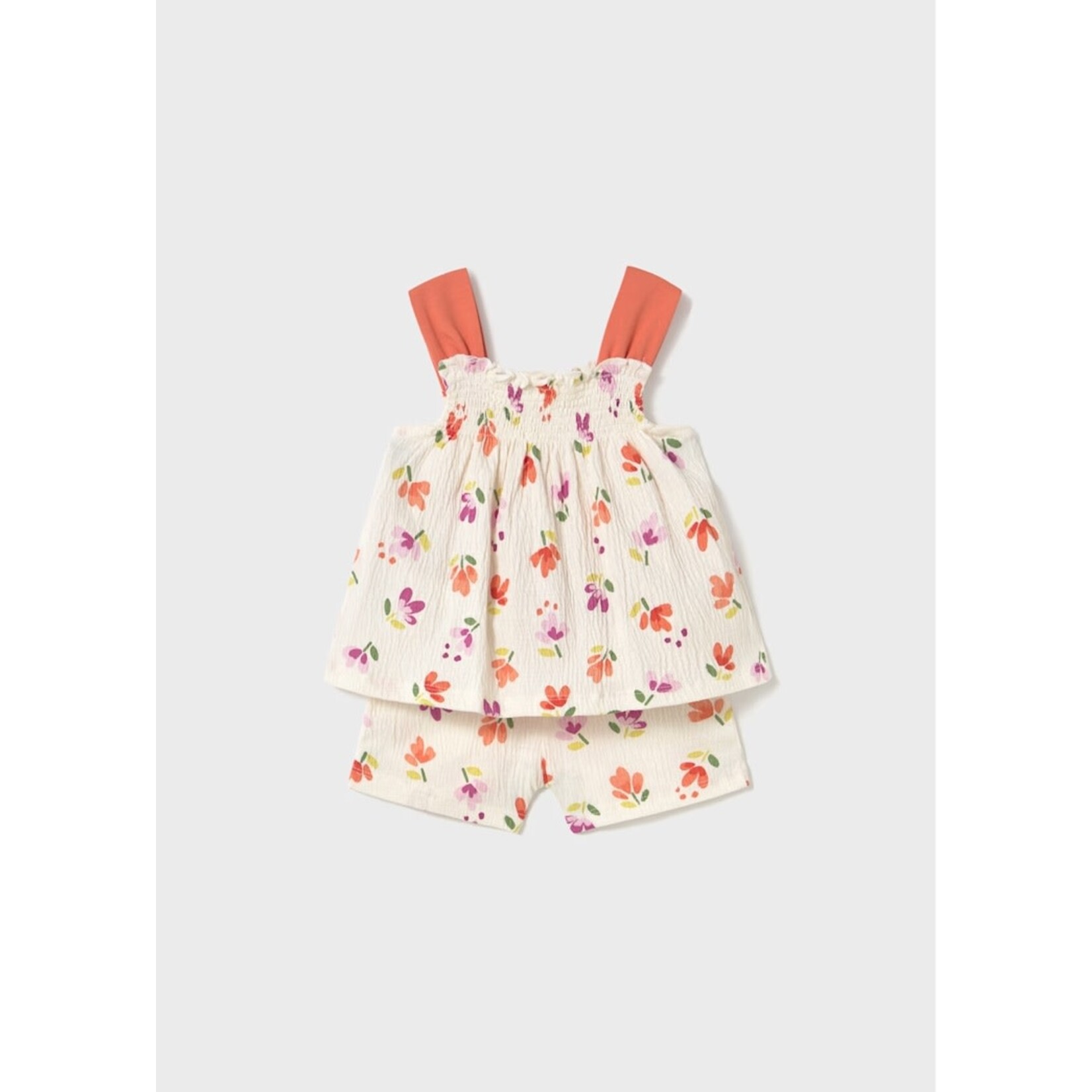 Mayoral MAYORAL - Tunique et short avec bretelle et motif floraux en mousseline de coton - Orange, Beige et Mauve