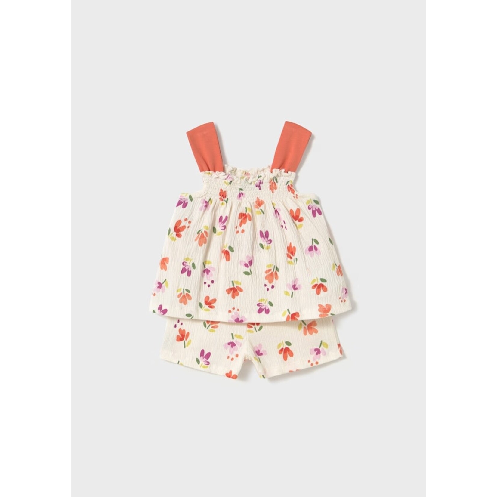 Mayoral  MAYORAL - Shorts and tunic with straps and floral pattern - Orange, Beige and Mauve