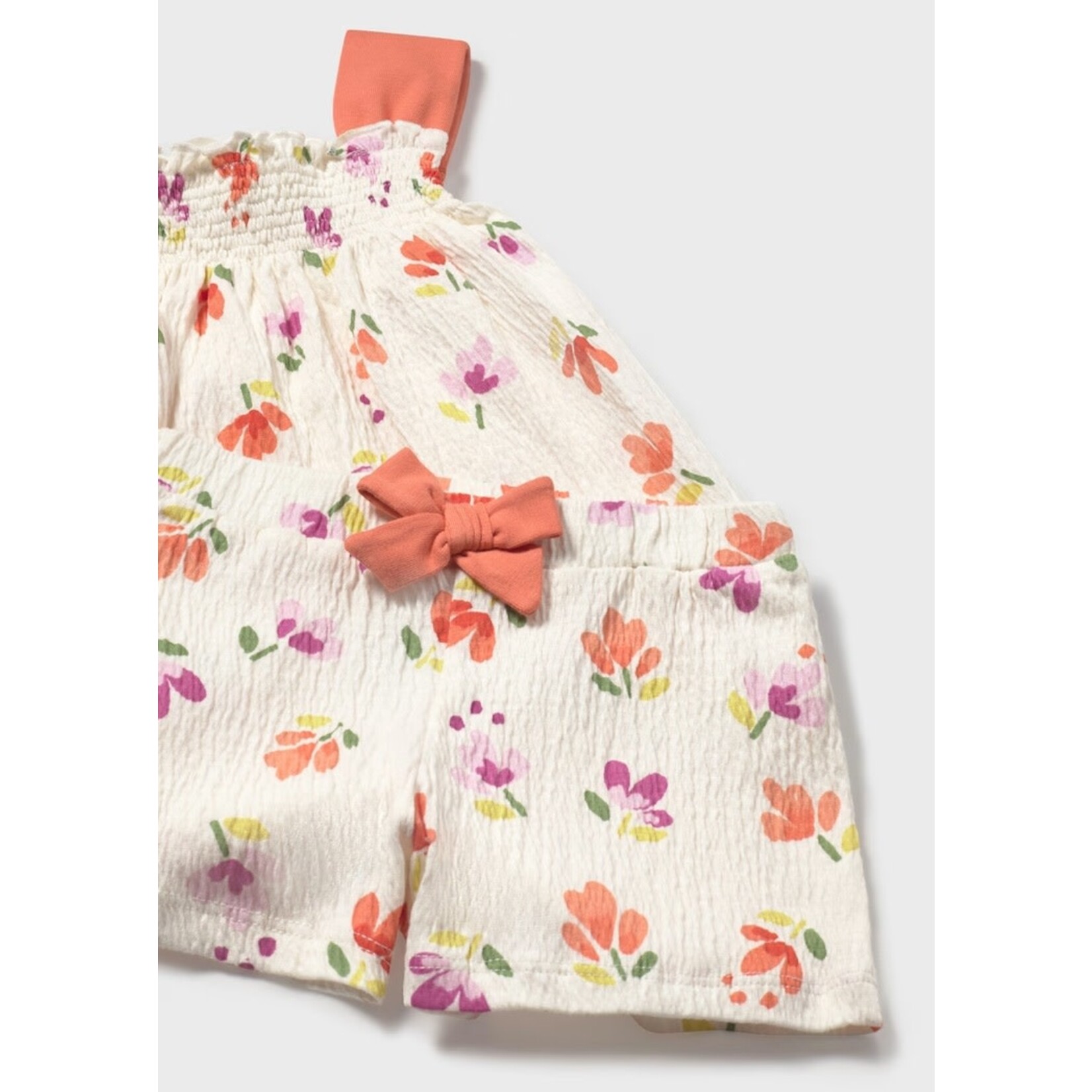 Mayoral MAYORAL - Tunique et short avec bretelle et motif floraux en mousseline de coton - Orange, Beige et Mauve