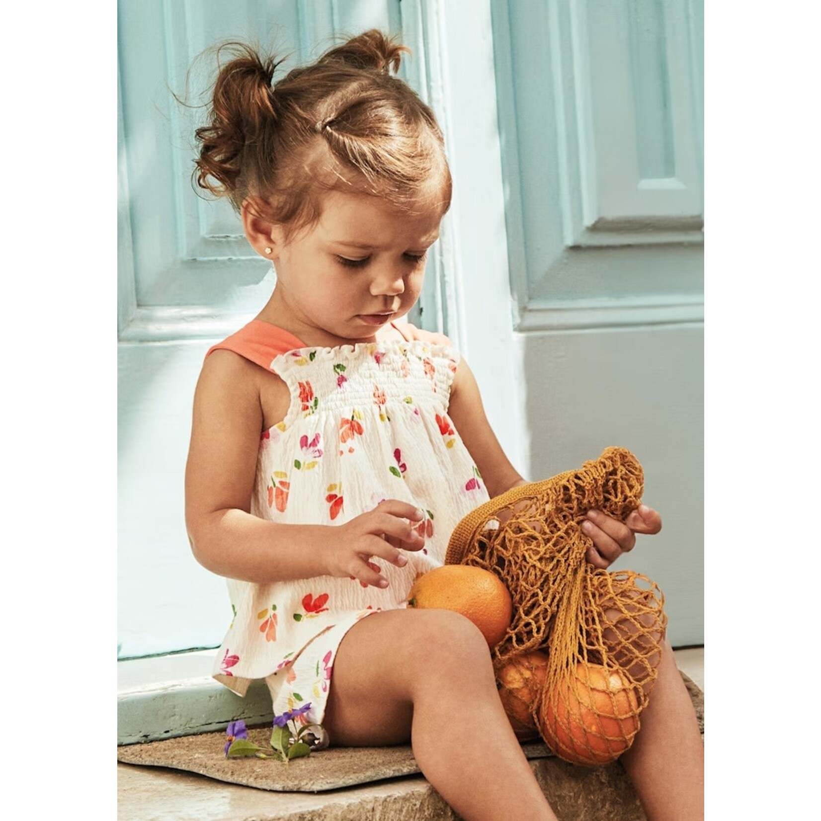 Mayoral MAYORAL - Tunique et short avec bretelle et motif floraux en mousseline de coton - Orange, Beige et Mauve